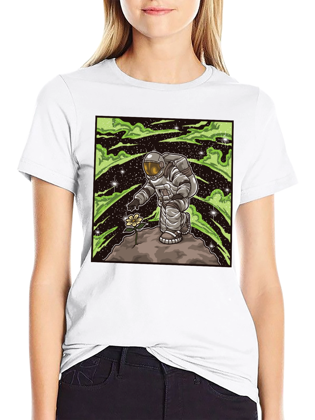 Astronaut Flower T-Shirt - Space Art Tee