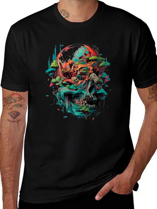 Skull & Earth Graphic T-Shirt - Bold Artistic Tee