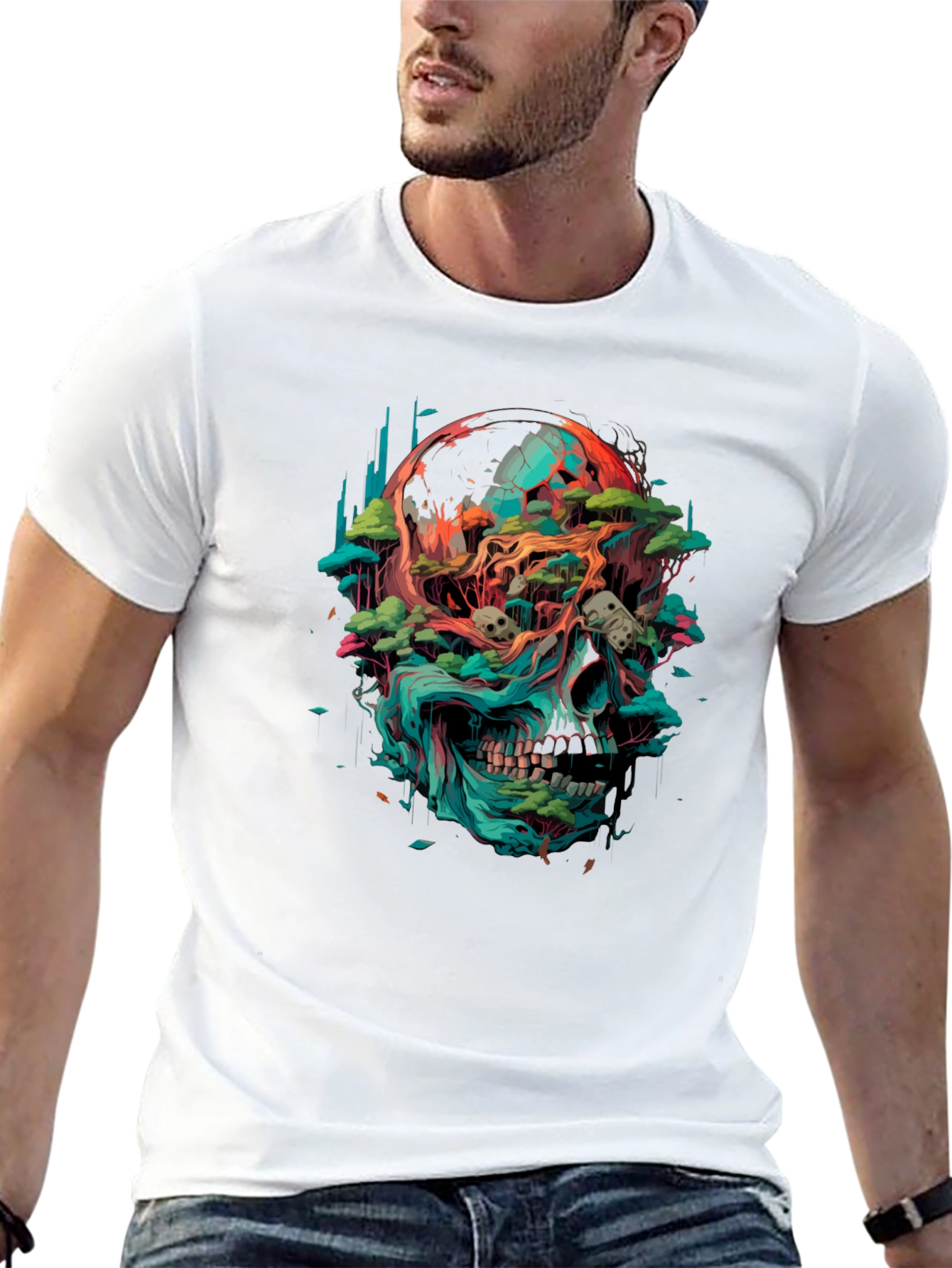 Skull & Earth Graphic T-Shirt - Bold Artistic Tee