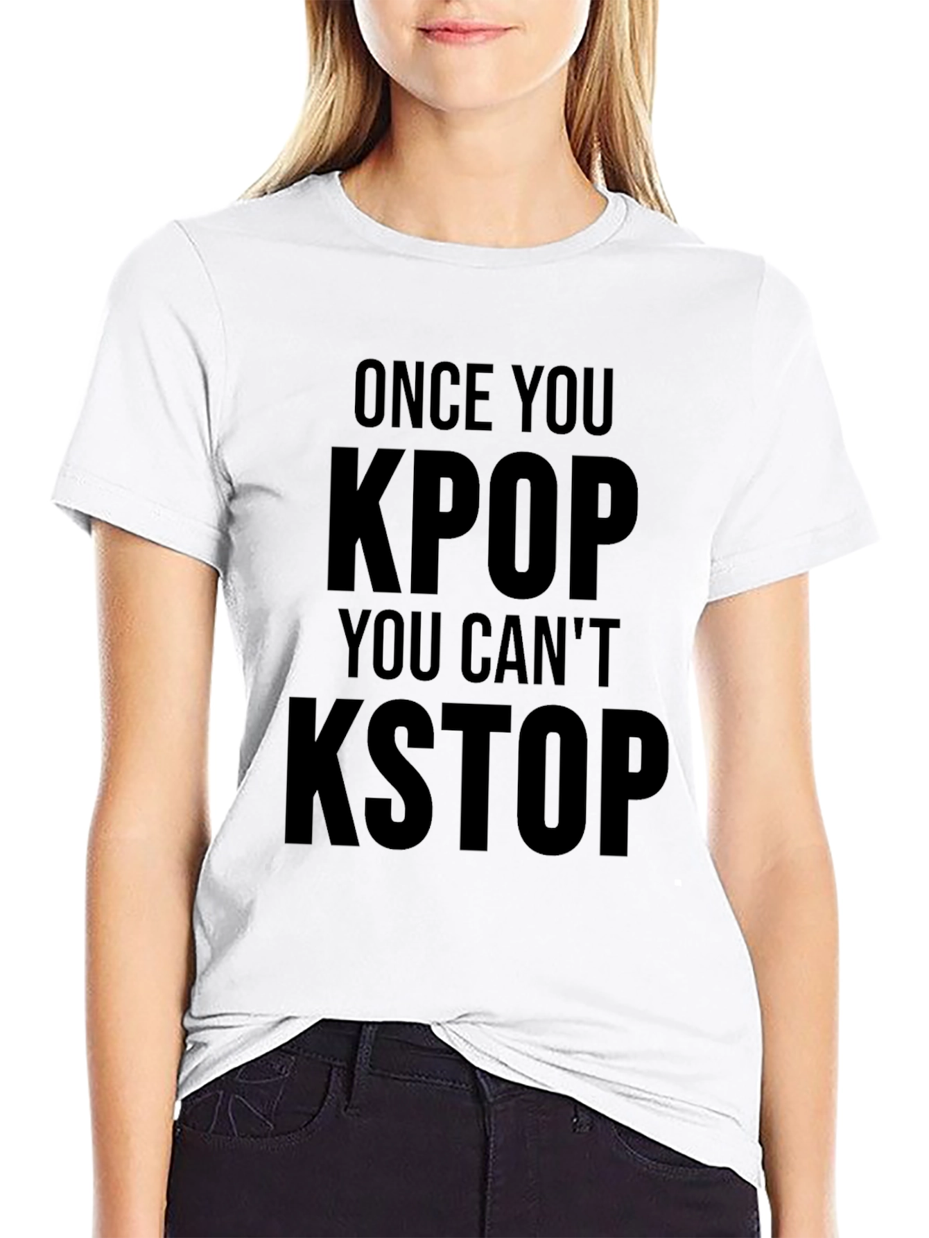 Once You KPOP You Cant KSTOP Black Graphic Tee