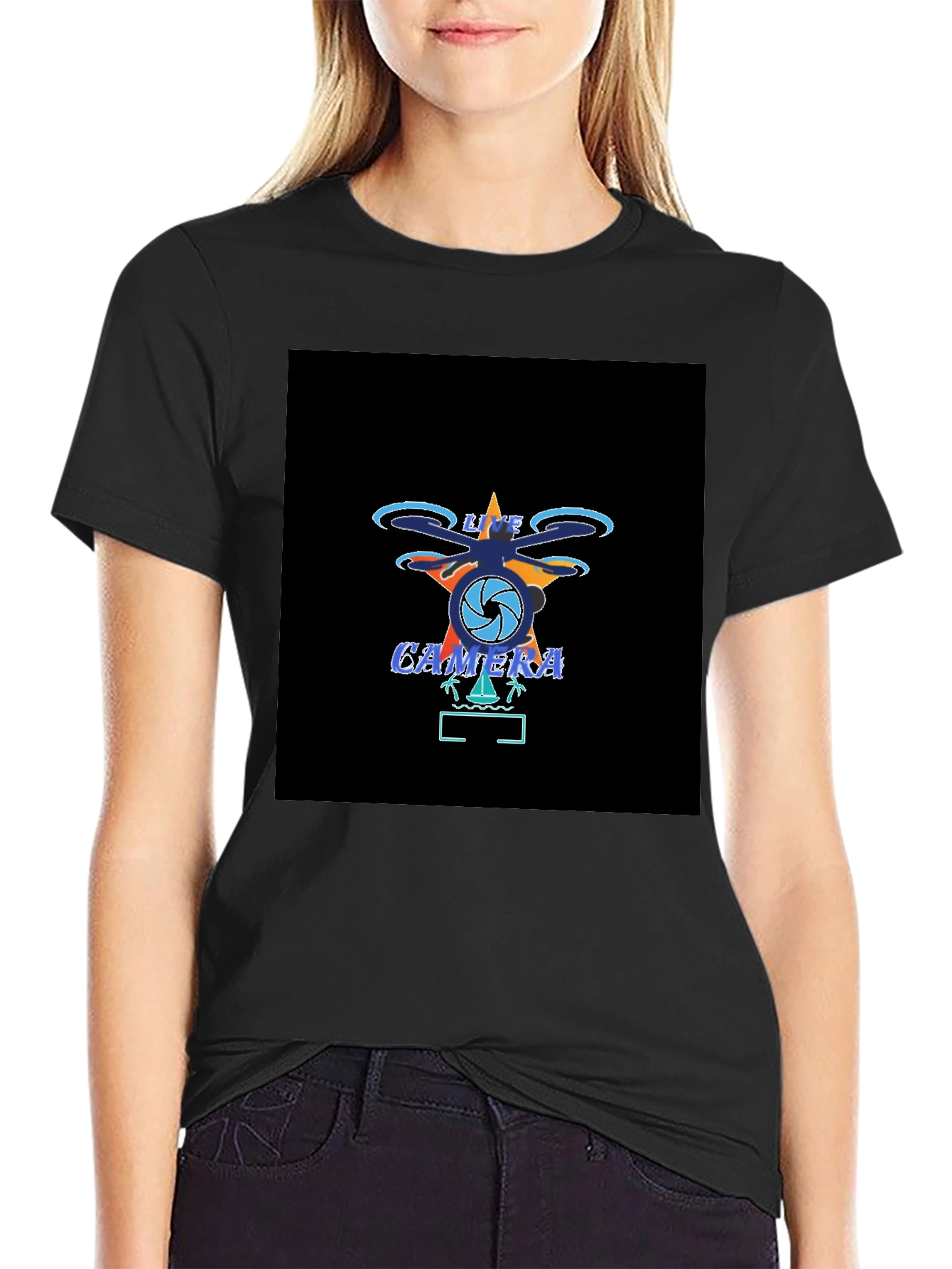 Live Camera Drone Black T-Shirt
