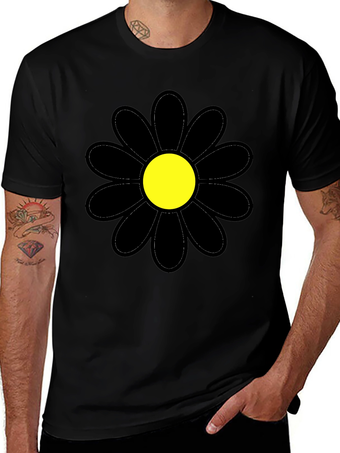 Black Flower Graphic T-Shirt - Stylish Casual Wear