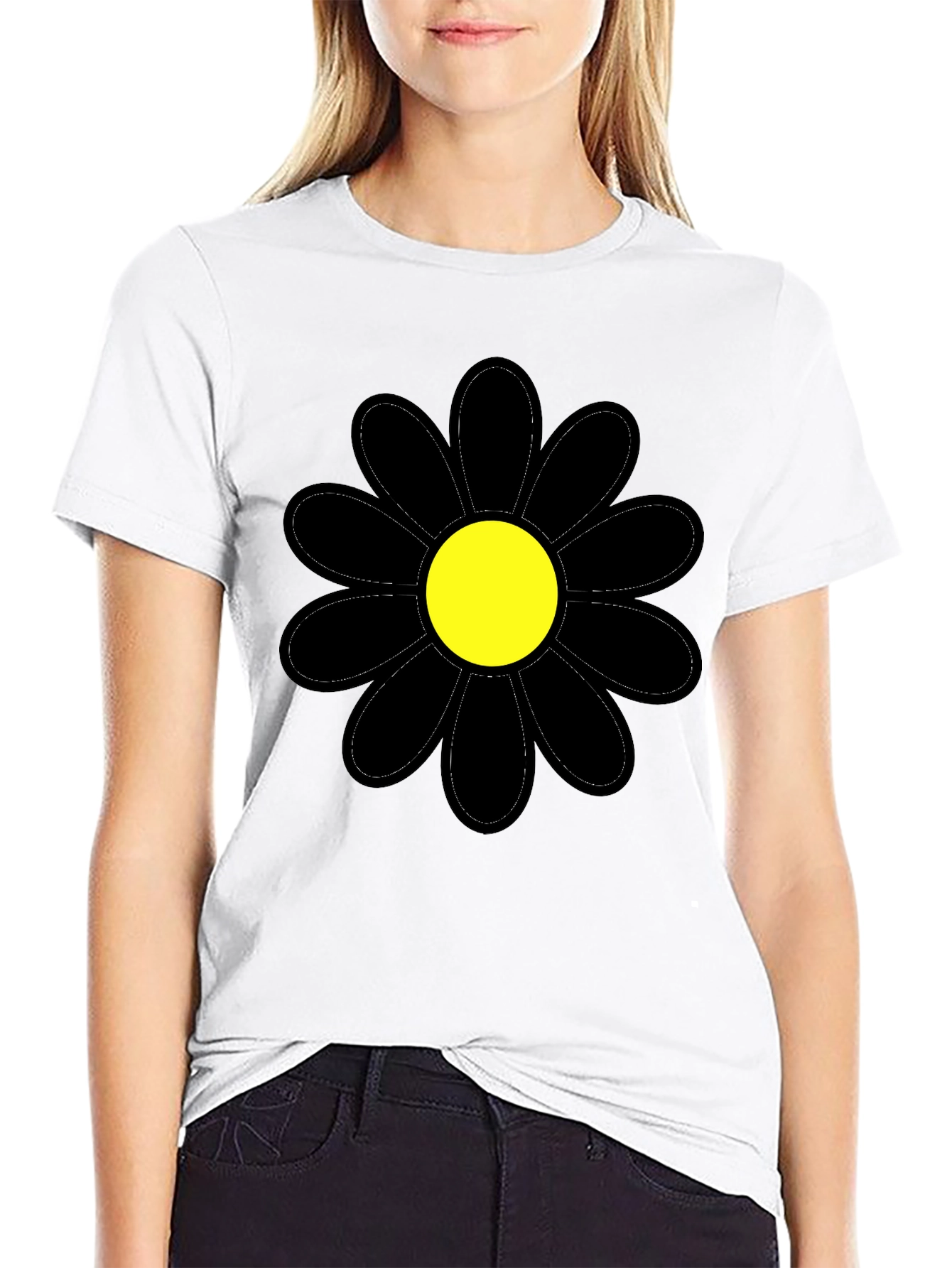 Black Flower Graphic T-Shirt - Stylish Casual Wear