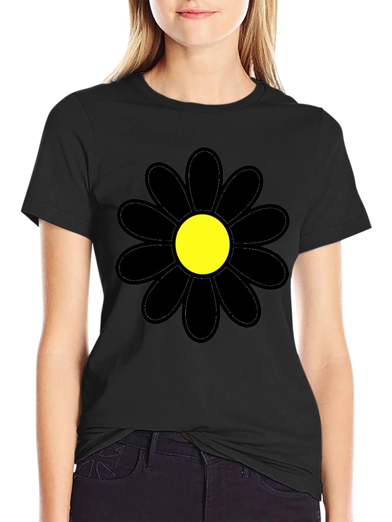 Black Flower Graphic T-Shirt - Stylish Casual Wear