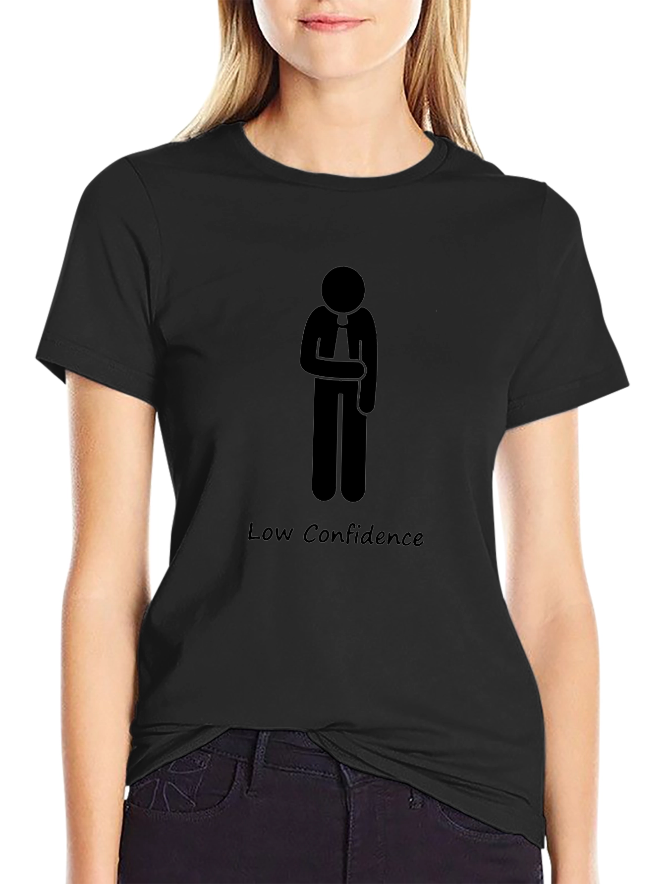 Low Confidence Stick Figure Graphic Tee - Black