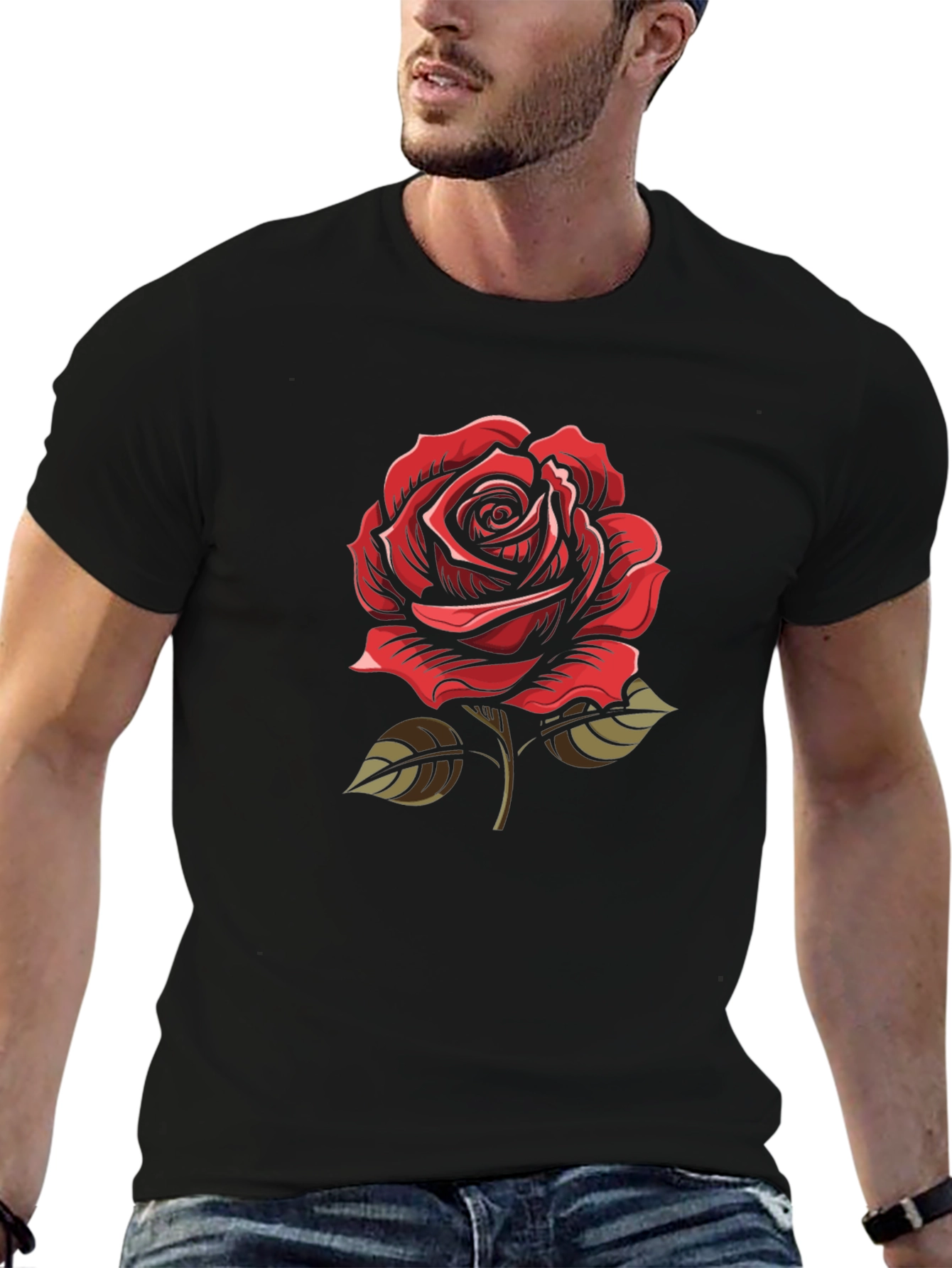 Red Rose Graphic Black T-Shirt