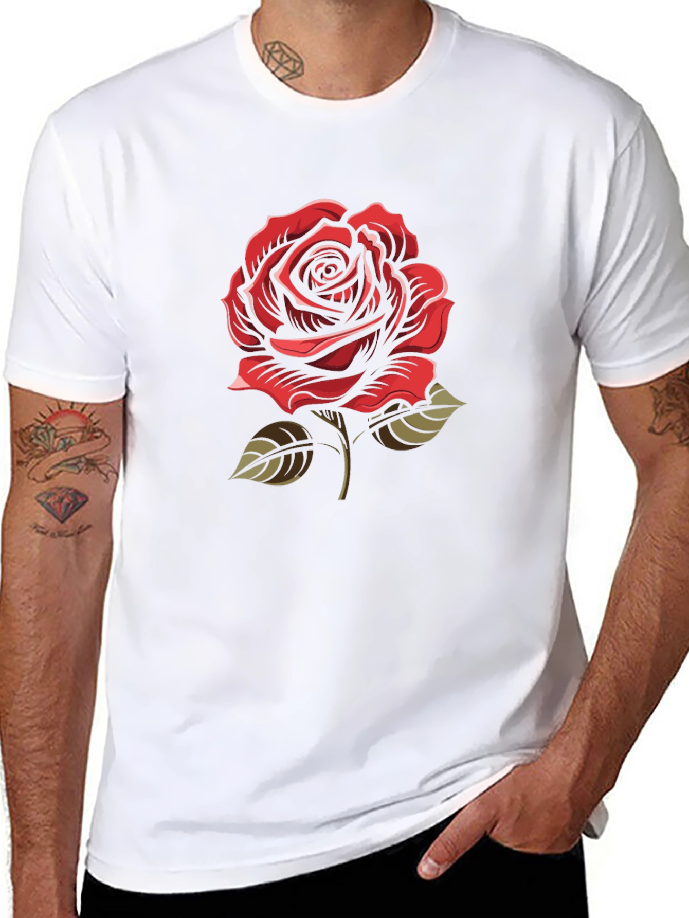 Red Rose Graphic Black T-Shirt