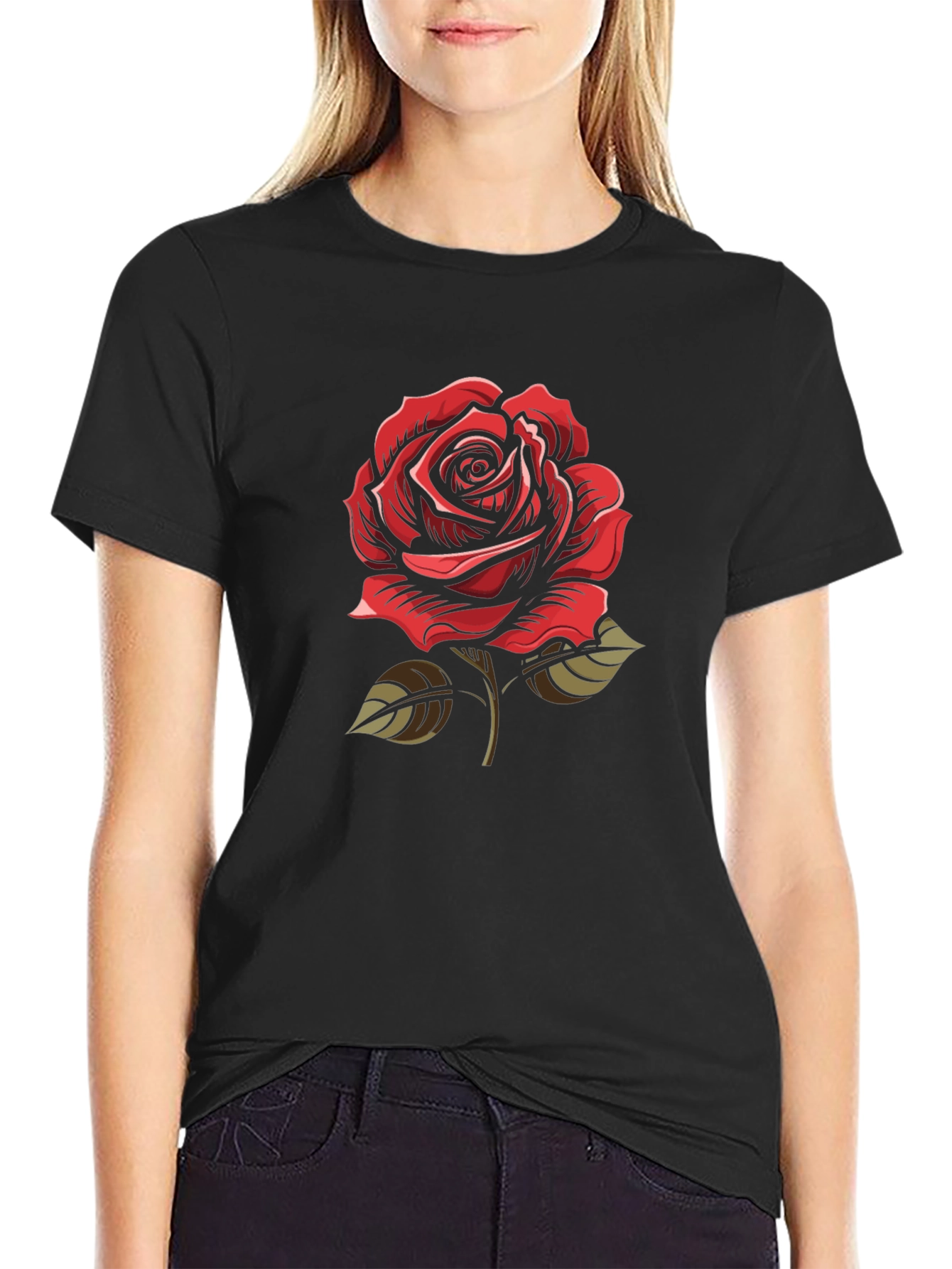 Red Rose Graphic Black T-Shirt