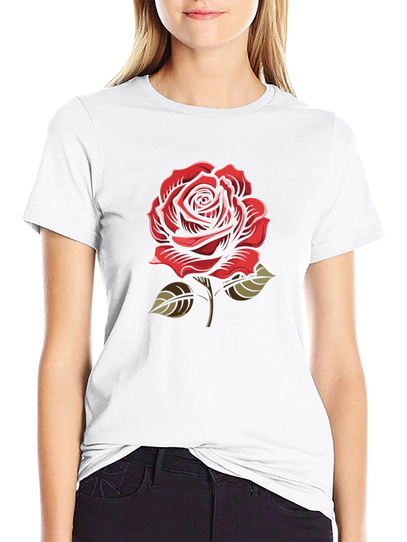Red Rose Graphic Black T-Shirt
