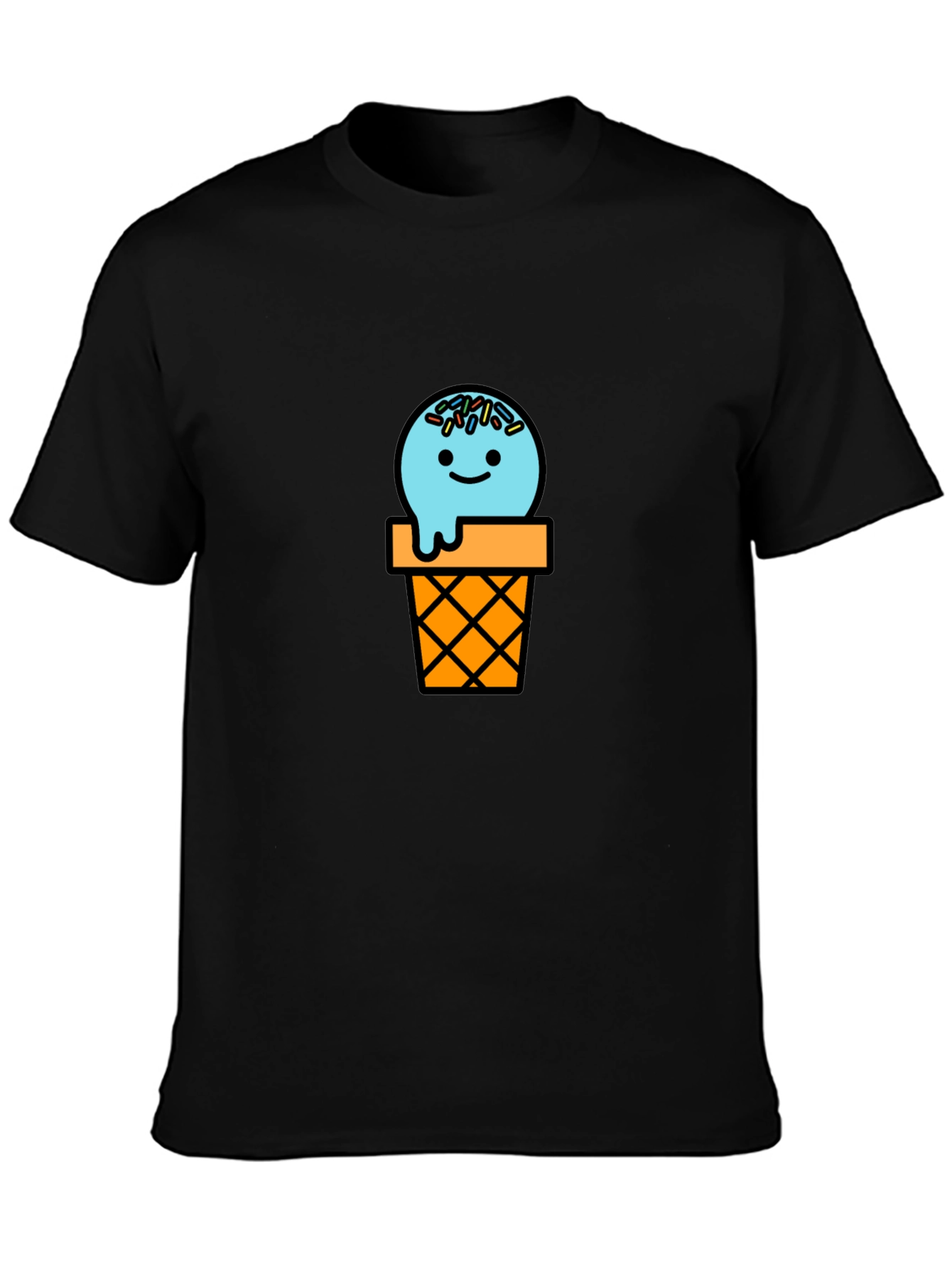 Ice Cream Cone Graphic Tee - Black Cotton T-Shirt