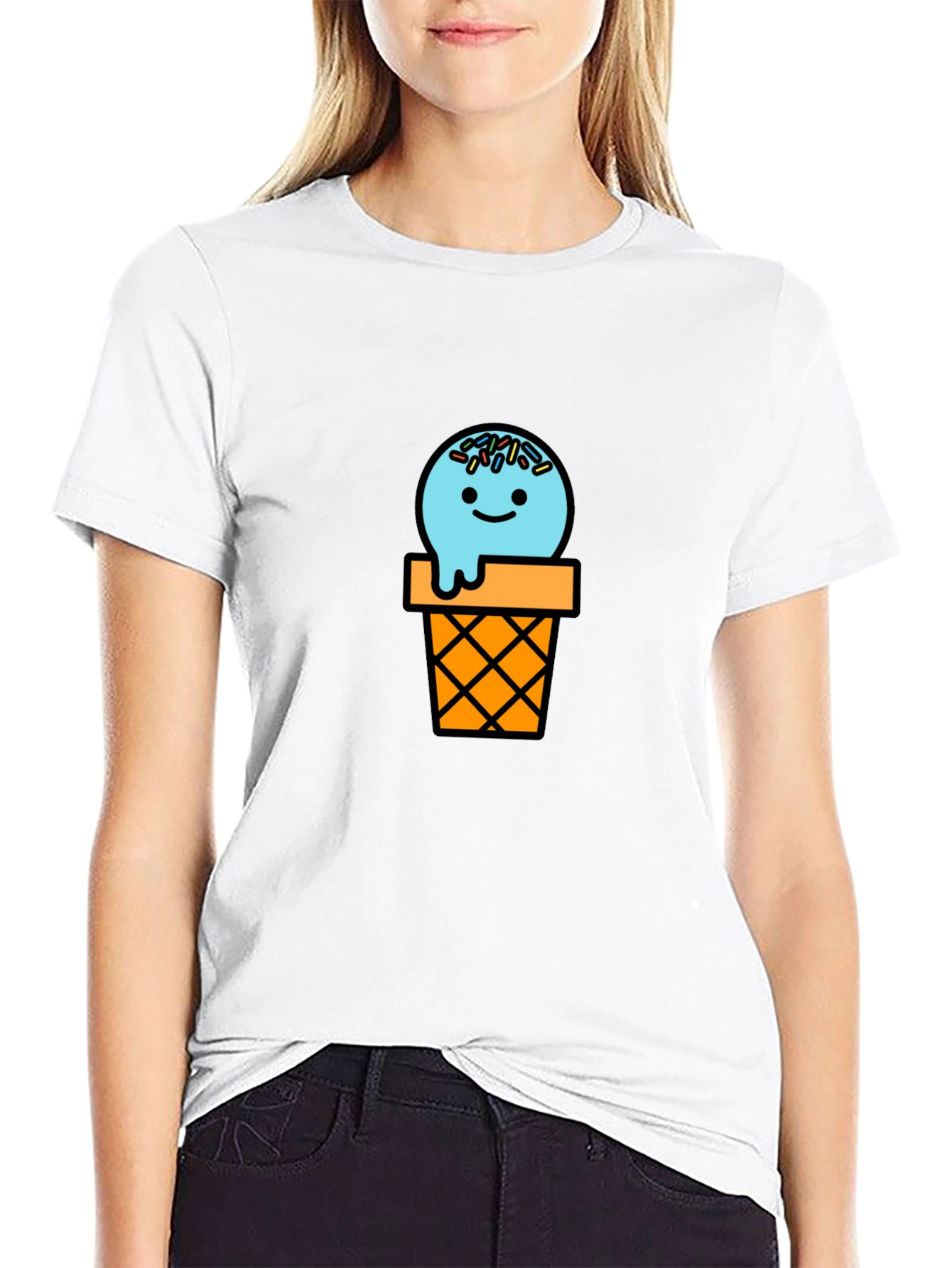 Ice Cream Cone Graphic Tee - Black Cotton T-Shirt