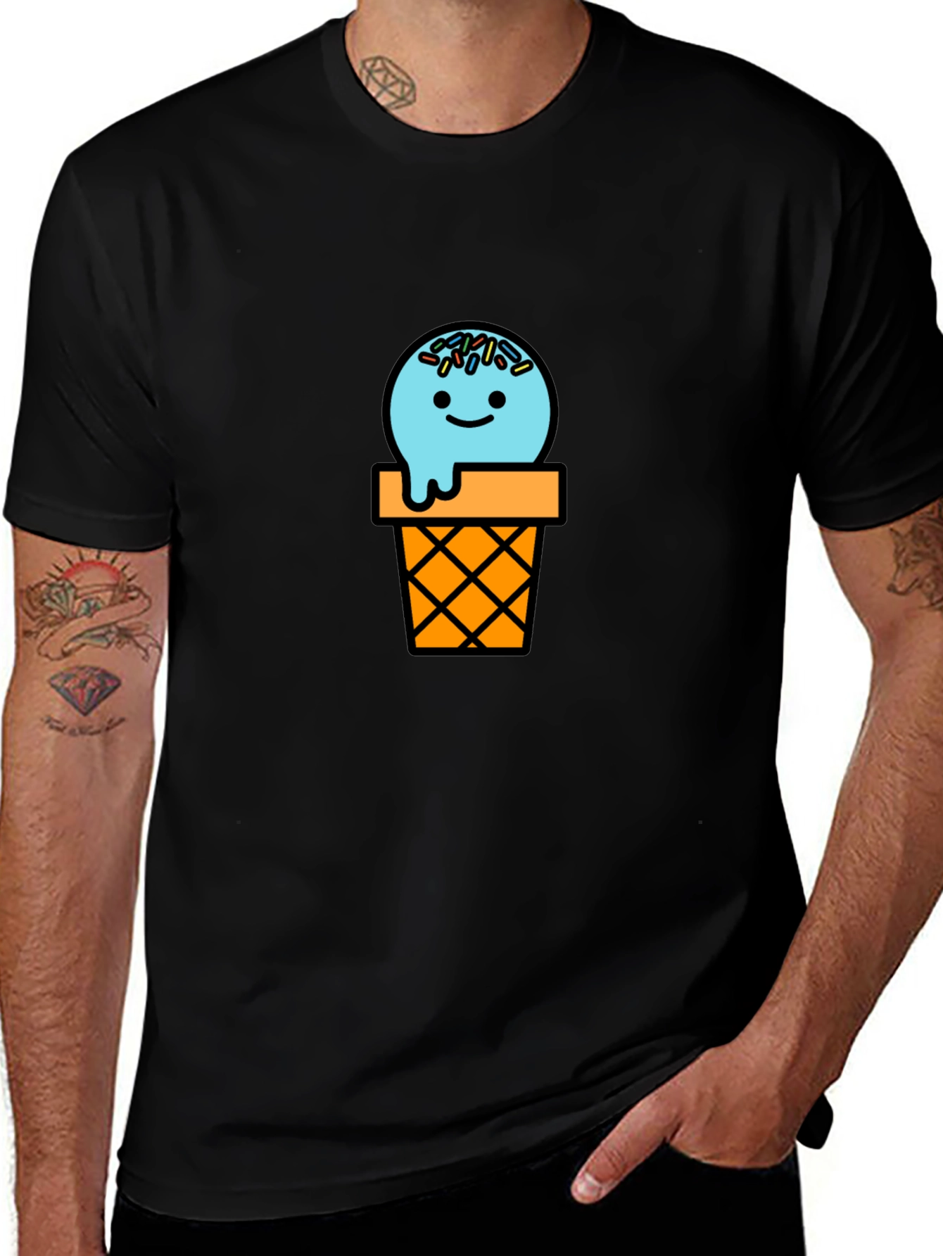 Ice Cream Cone Graphic Tee - Black Cotton T-Shirt