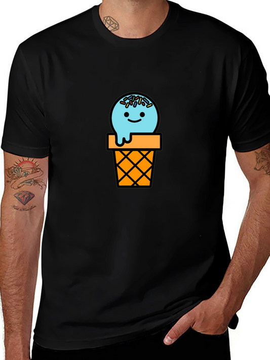 Ice Cream Cone Graphic Tee - Black Cotton T-Shirt