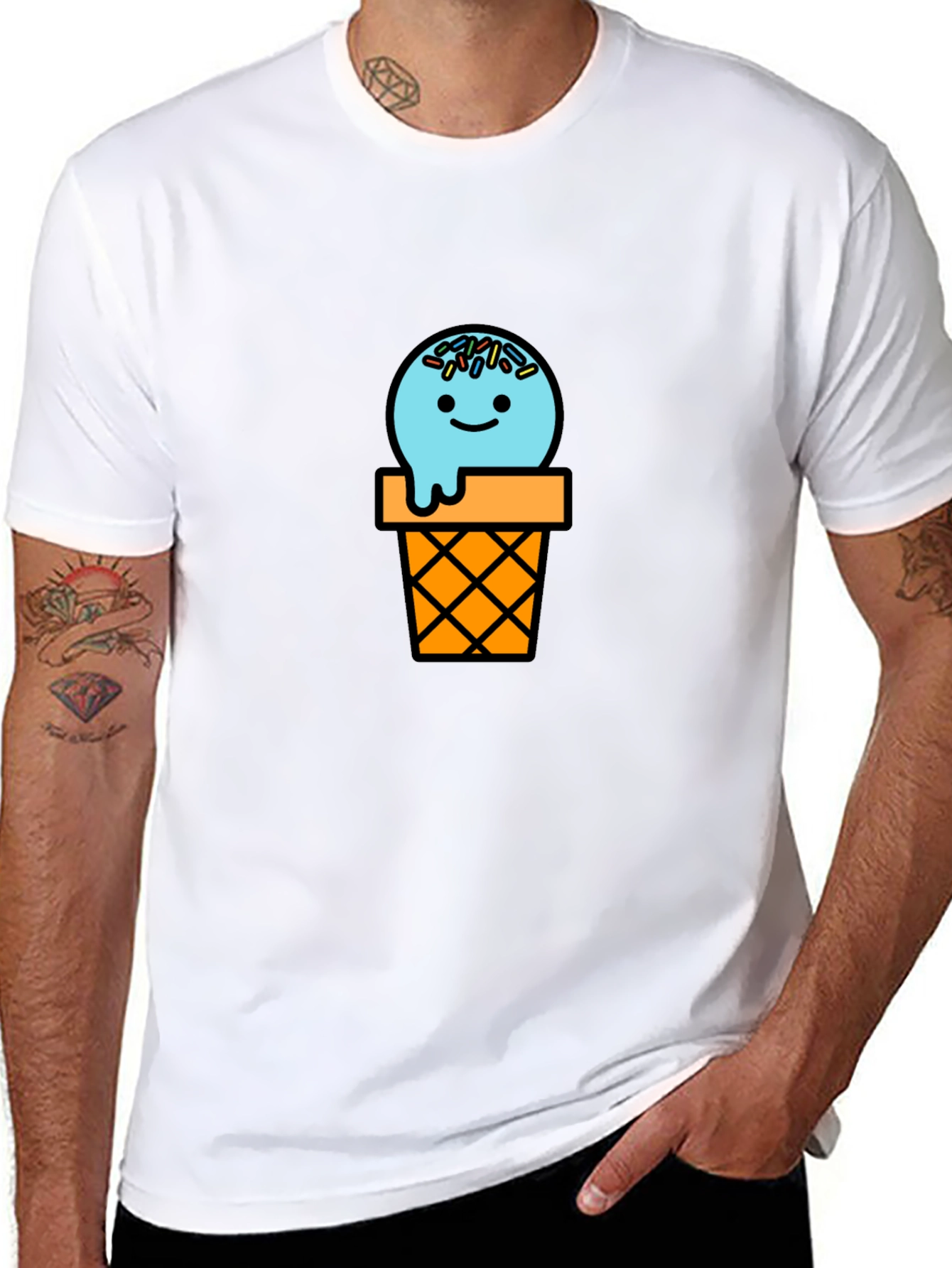 Ice Cream Cone Graphic Tee - Black Cotton T-Shirt