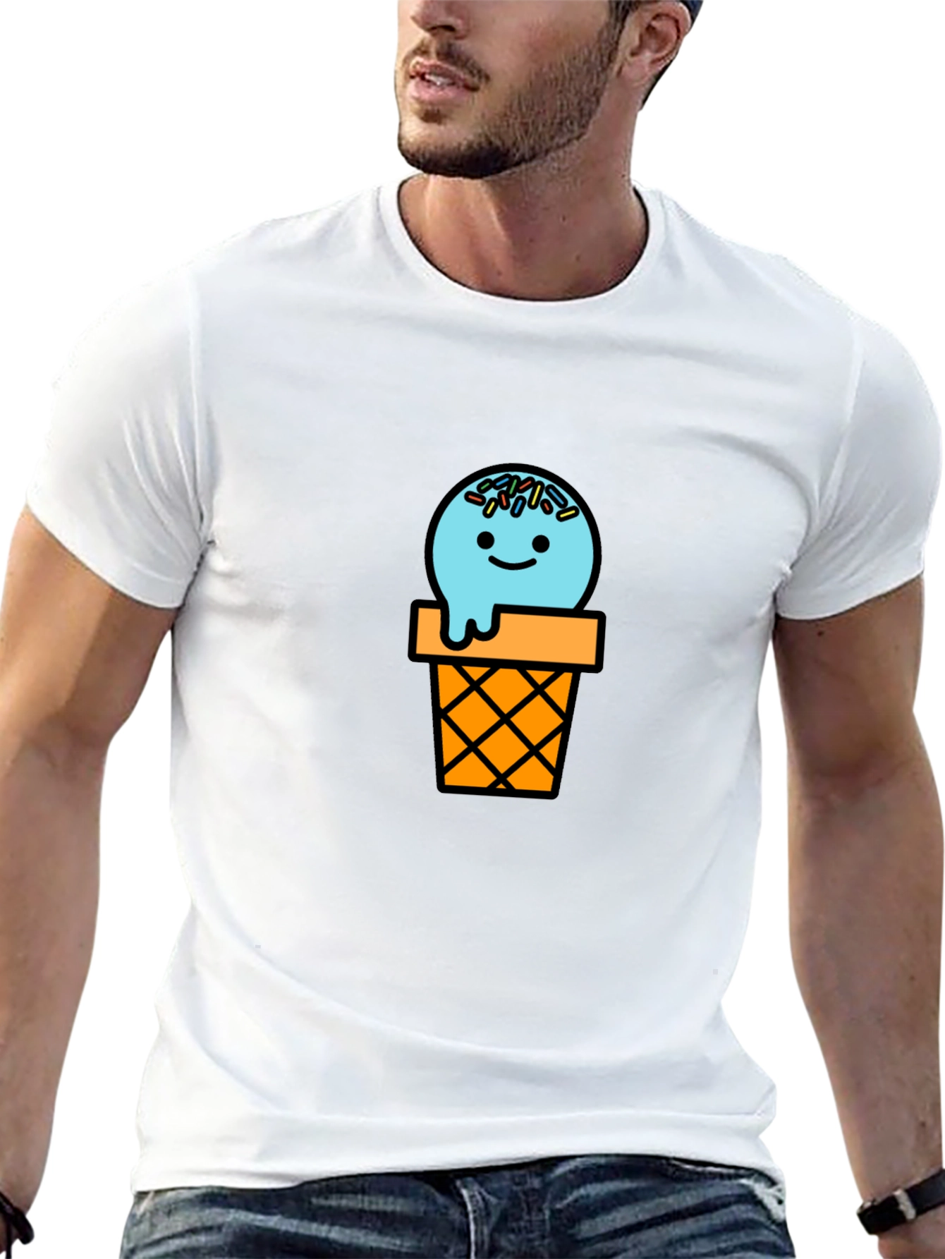 Ice Cream Cone Graphic Tee - Black Cotton T-Shirt