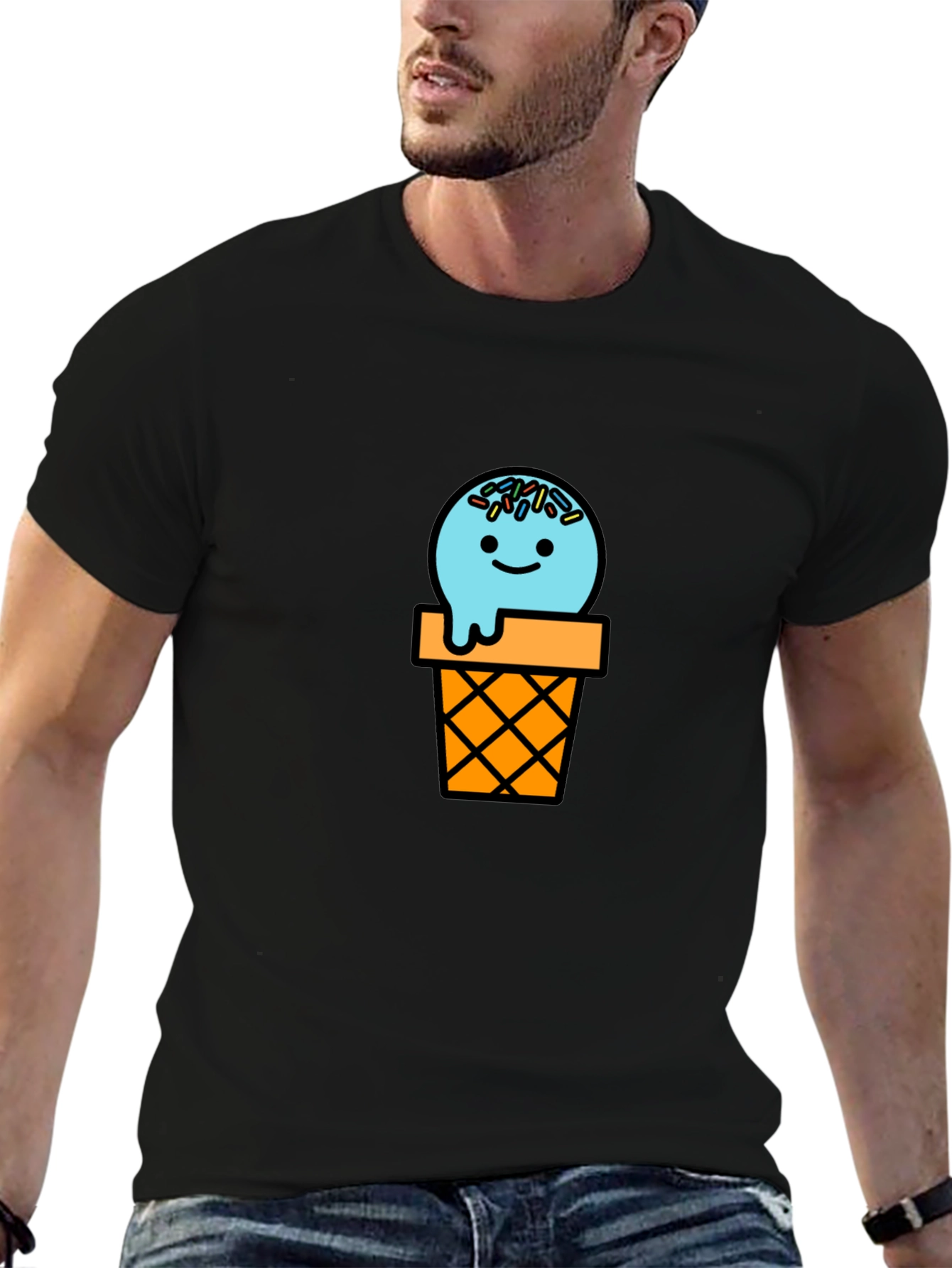 Ice Cream Cone Graphic Tee - Black Cotton T-Shirt