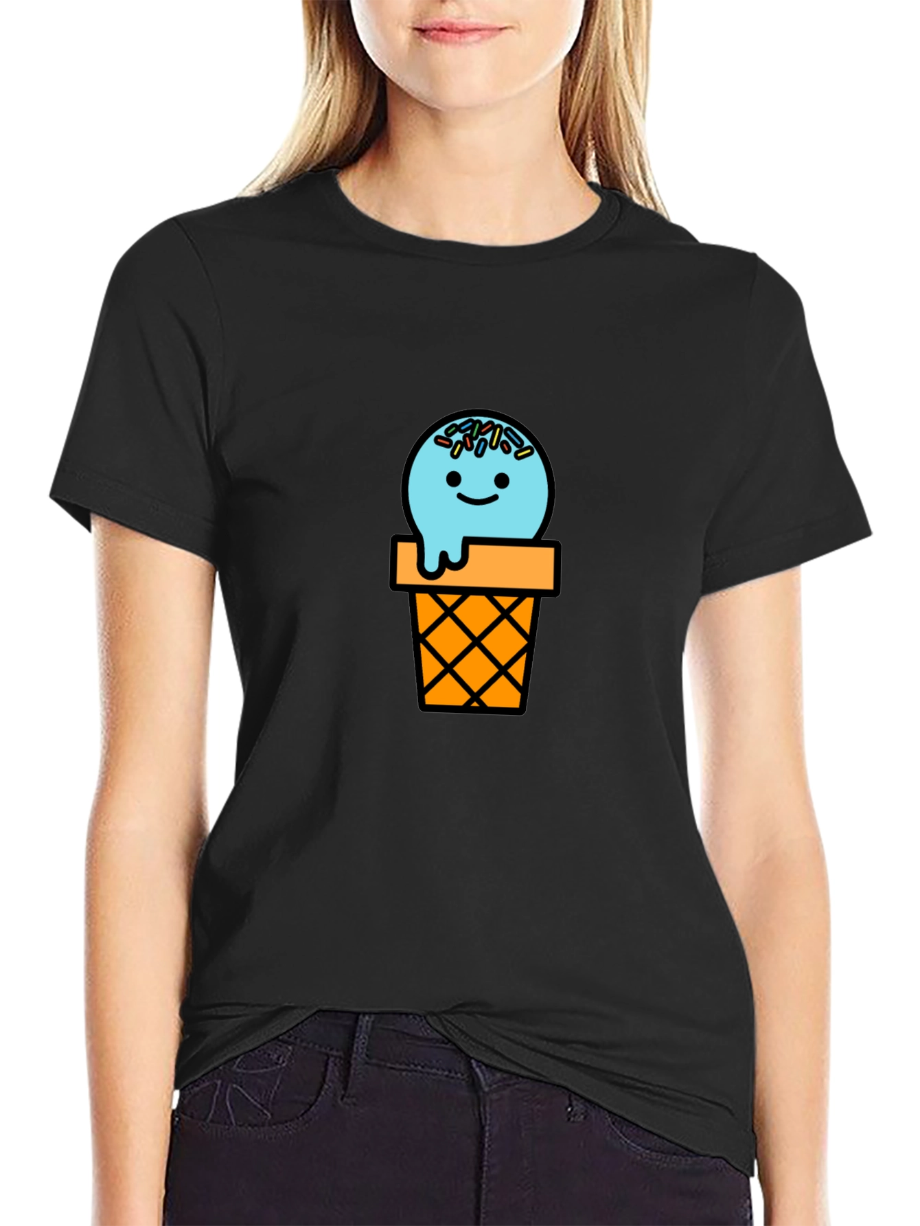 Ice Cream Cone Graphic Tee - Black Cotton T-Shirt