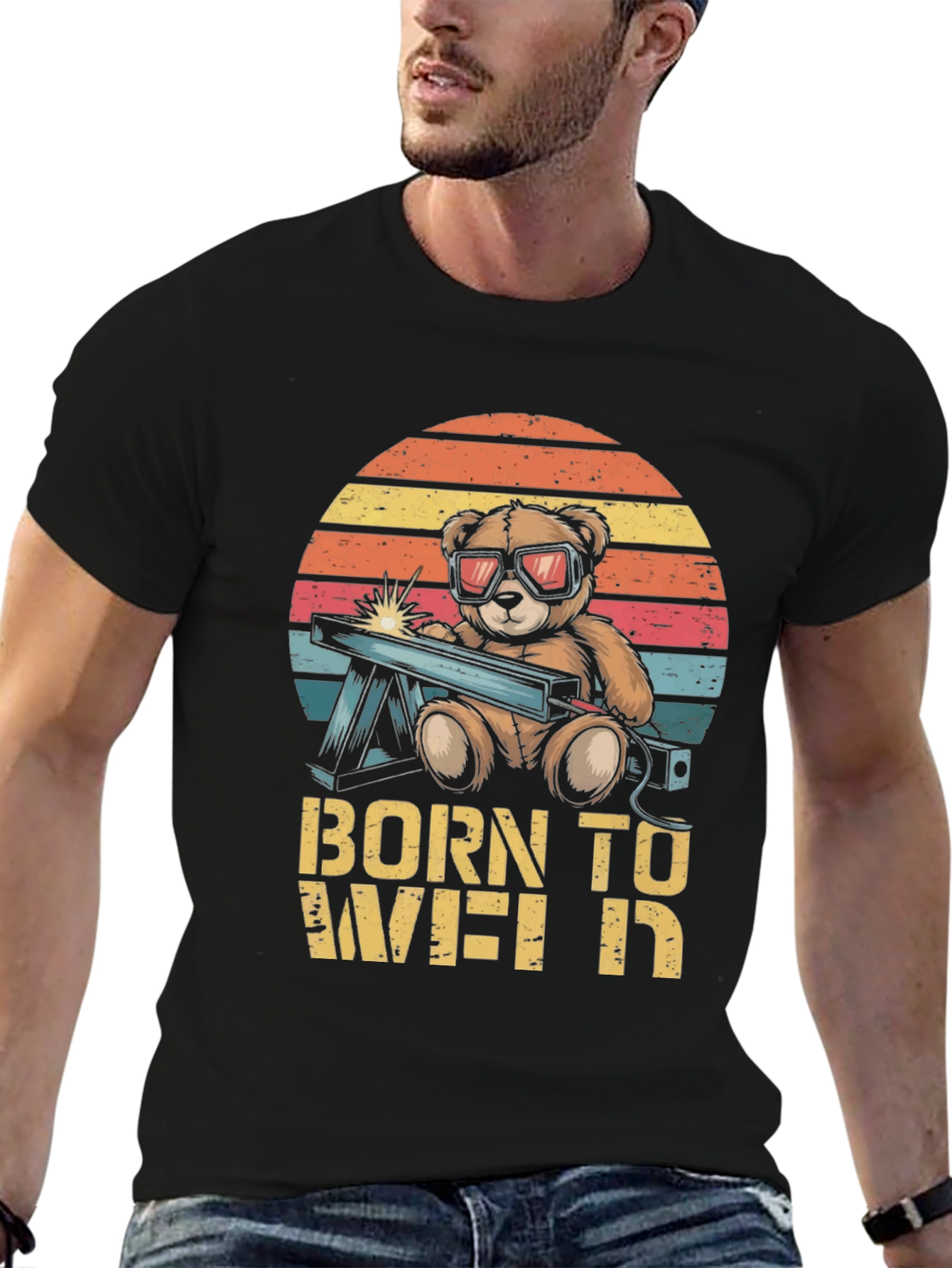 Born To Weld T-Shirt - Bear Welding Design