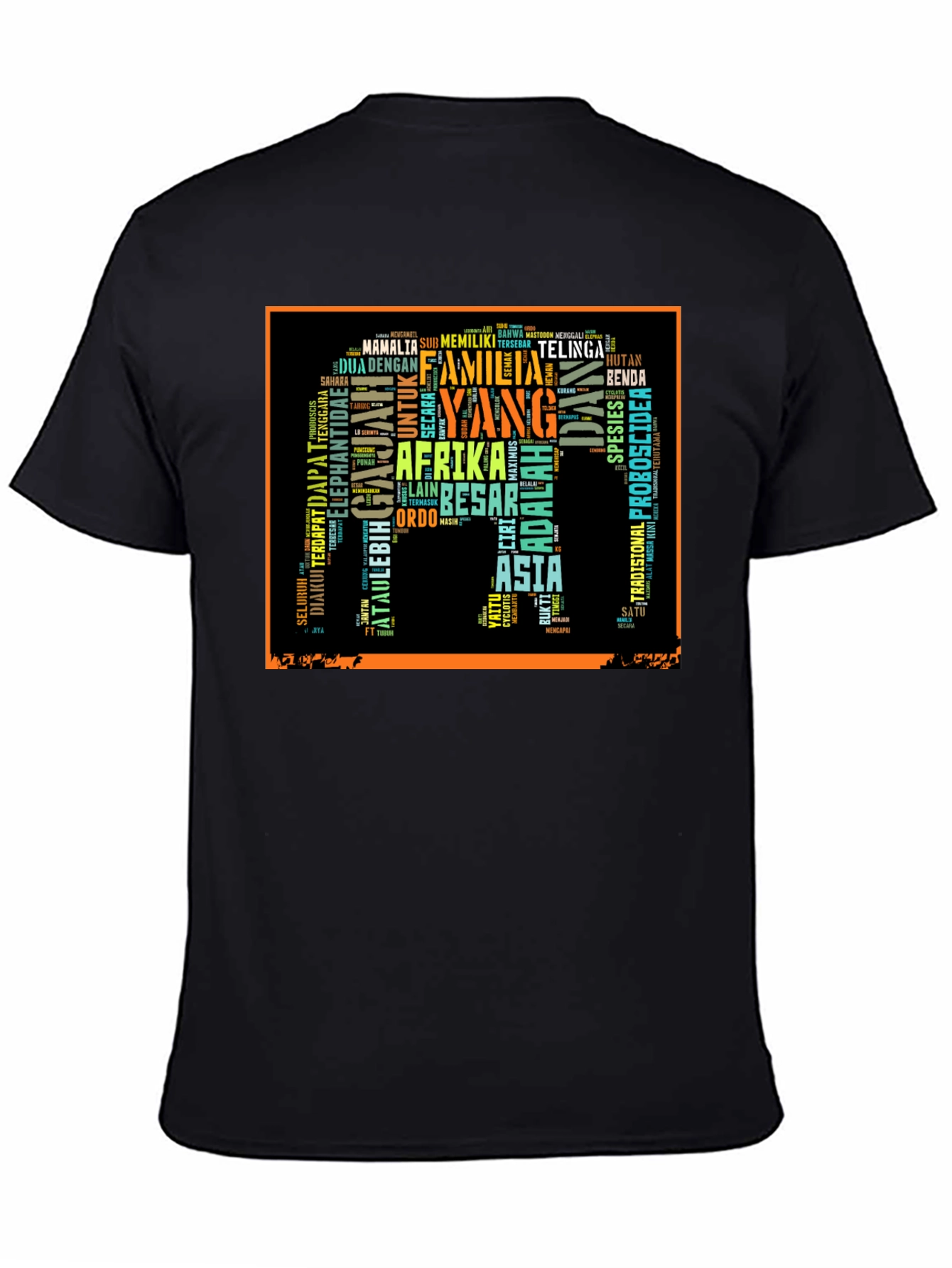 Elephant Word Art Black T-Shirt