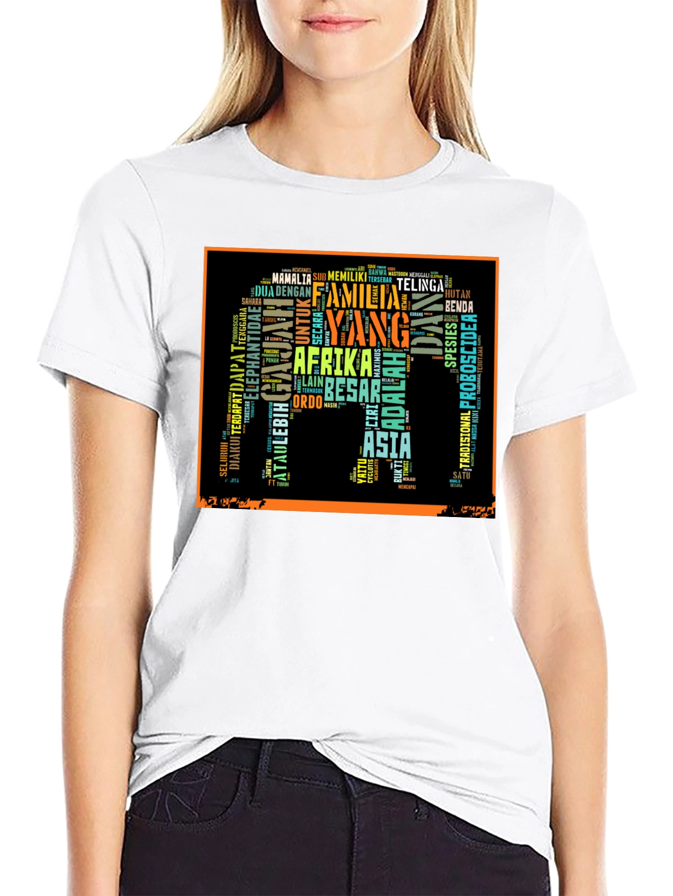 Elephant Word Art Black T-Shirt
