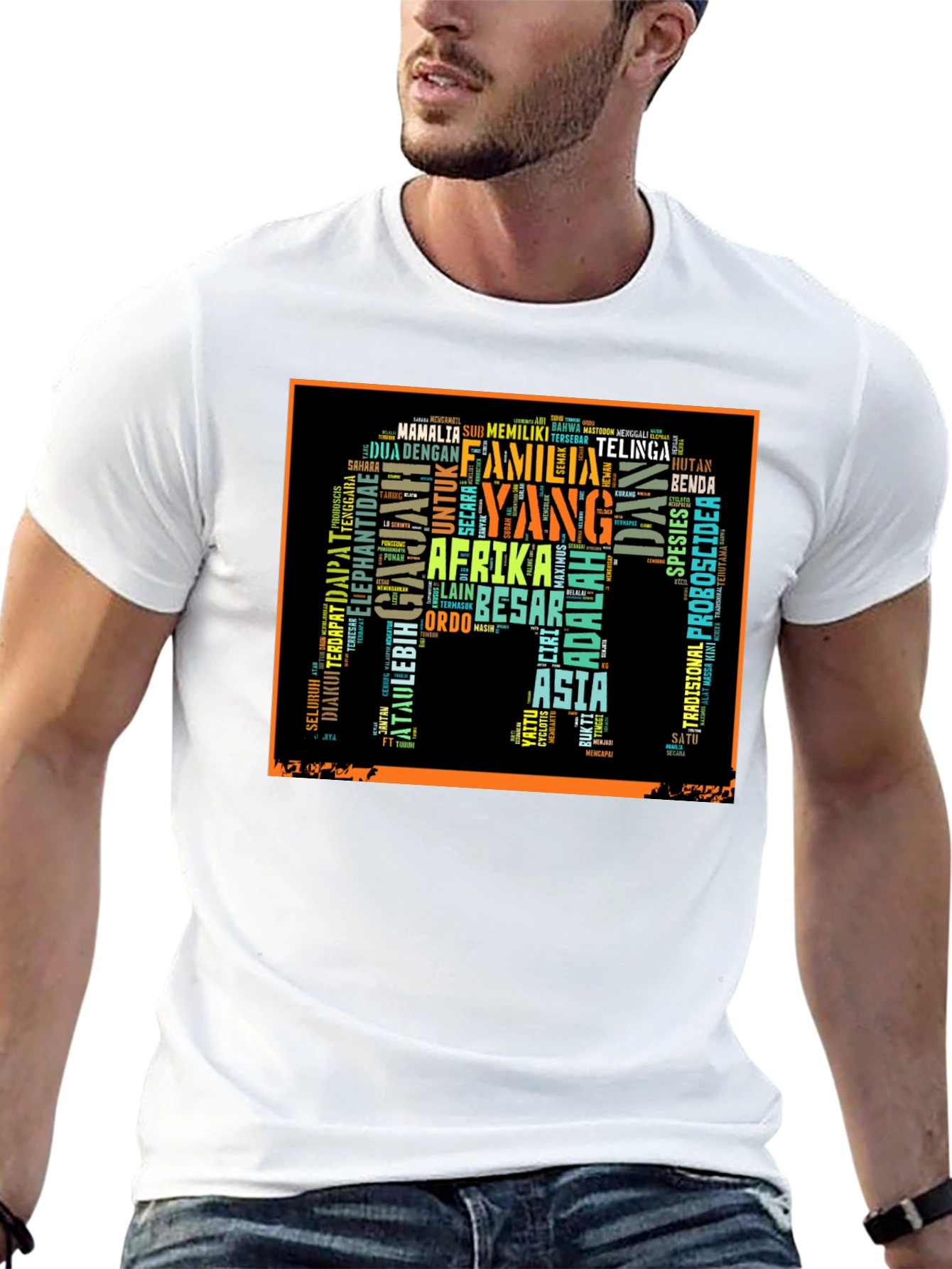 Elephant Word Art Black T-Shirt