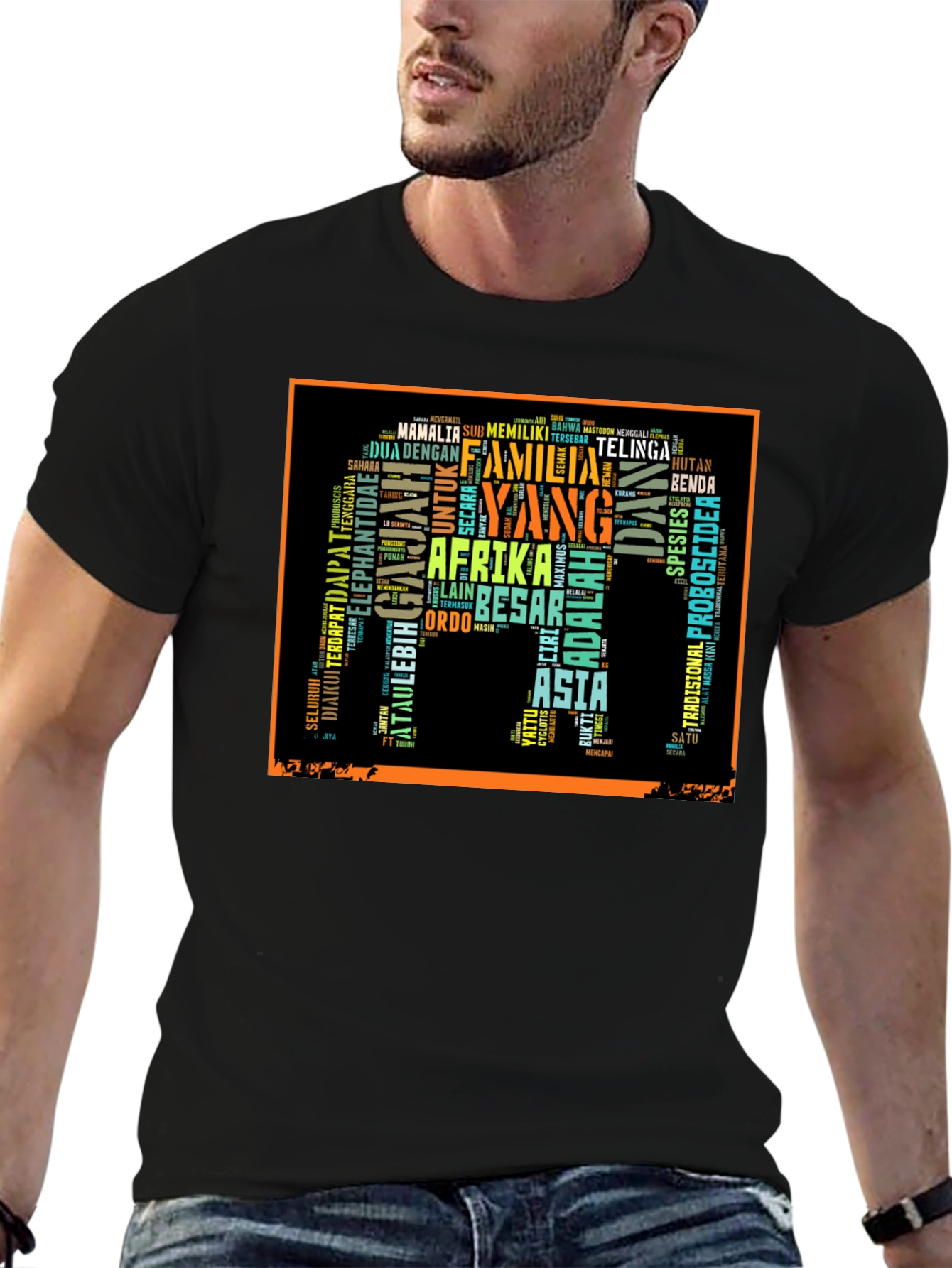 Elephant Word Art Black T-Shirt