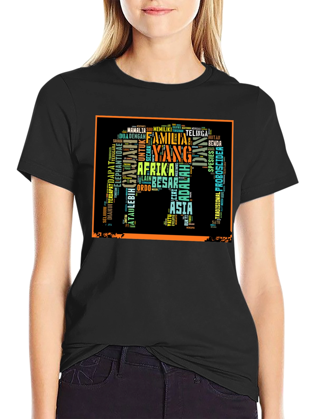 Elephant Word Art Black T-Shirt