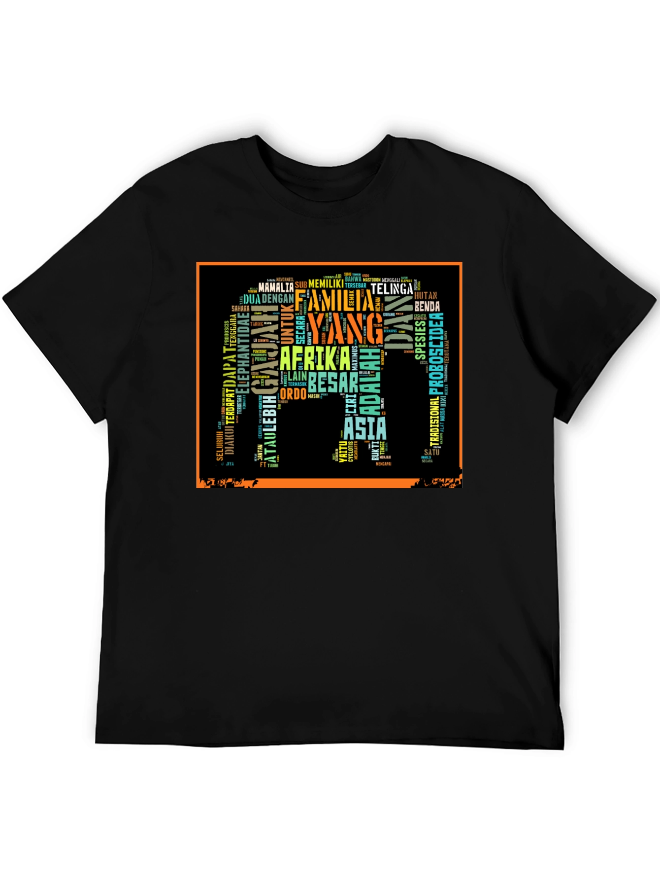 Elephant Word Art Black T-Shirt