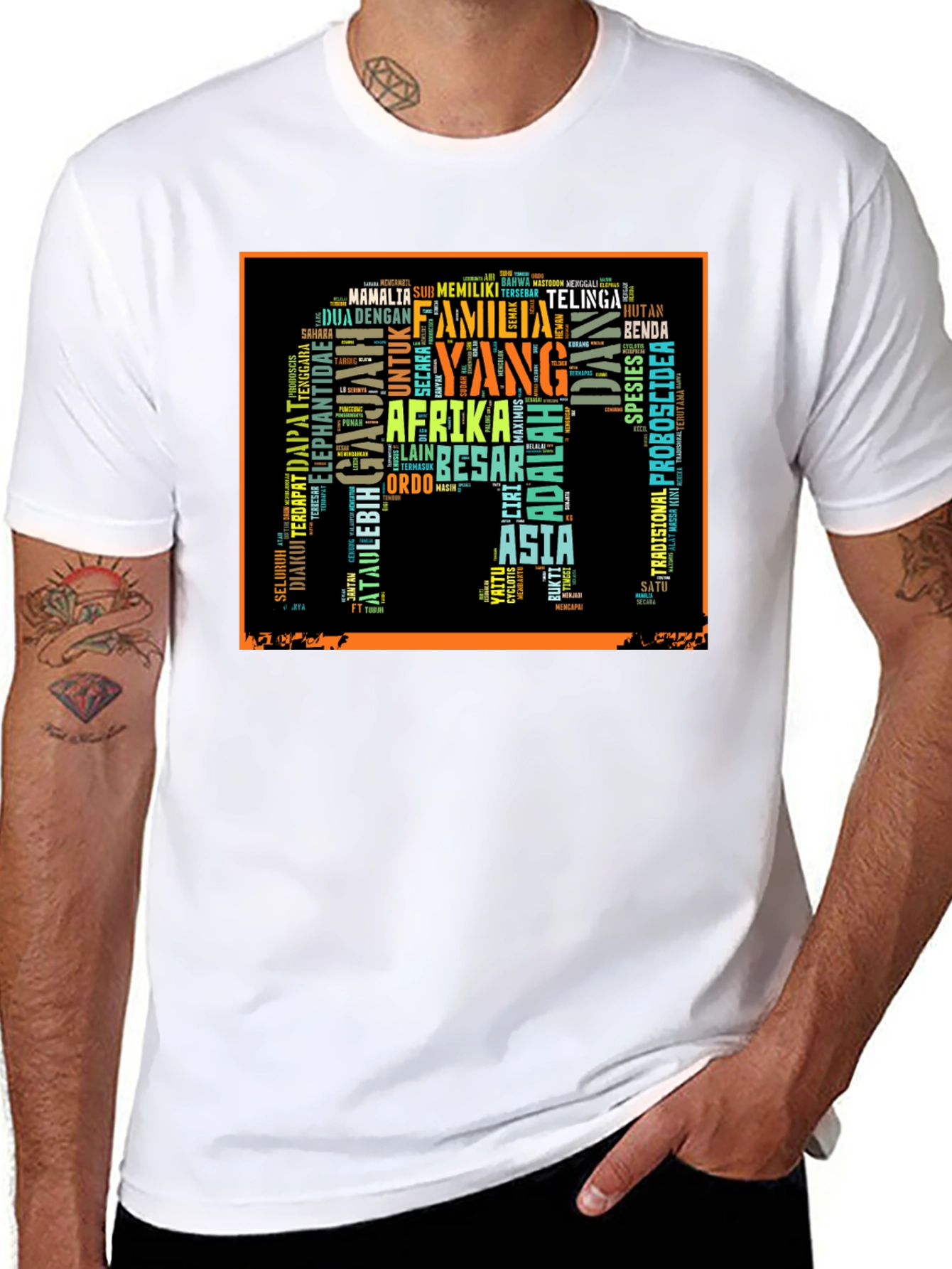 Elephant Word Art Black T-Shirt