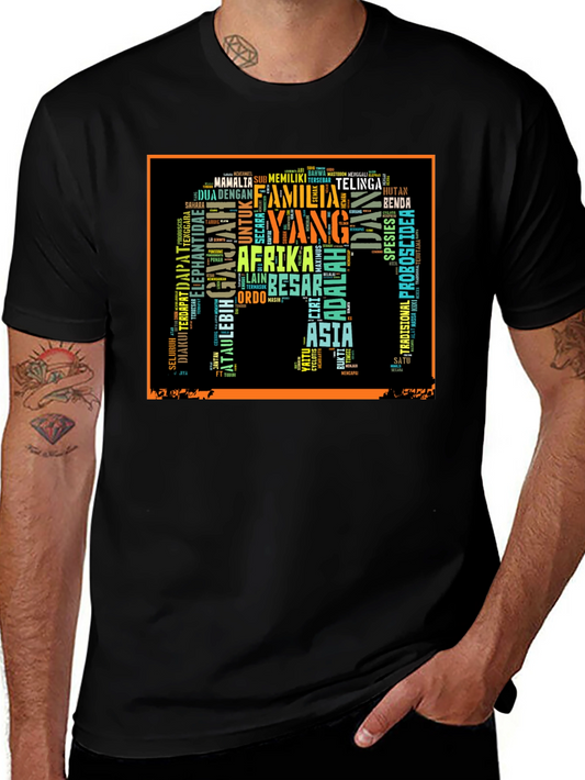 Elephant Word Art Black T-Shirt