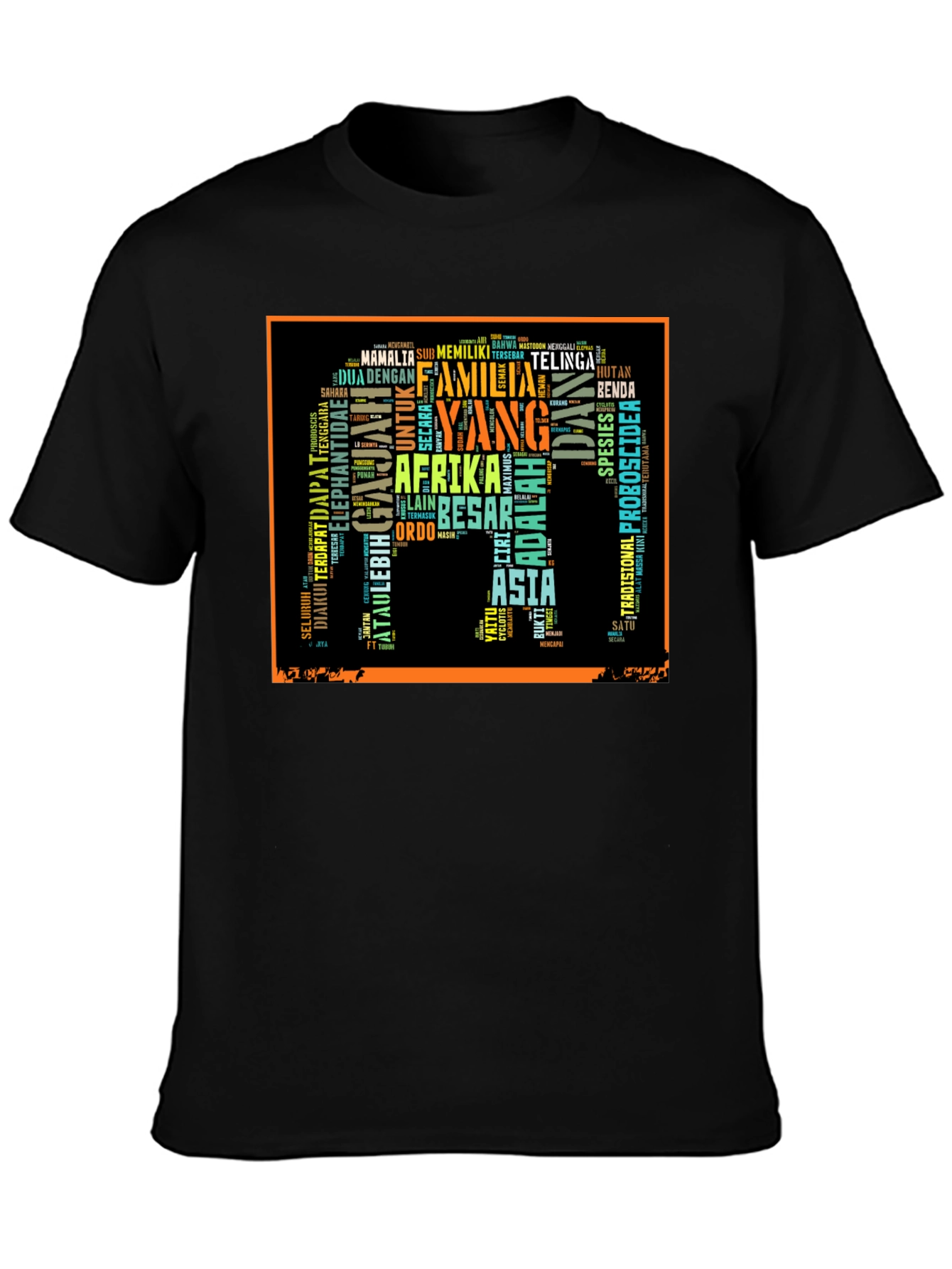 Elephant Word Art Black T-Shirt