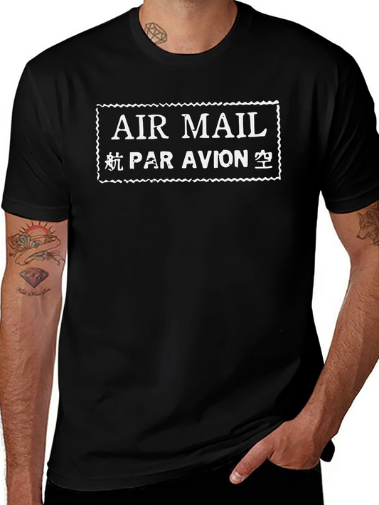 Air Mail Stamp Style Graphic Tee - Unisex Black T-Shirt