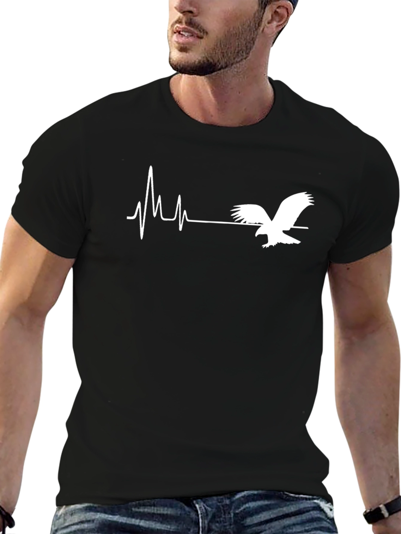 Eagle Heartbeat Graphic T-Shirt - Black Cotton Blend