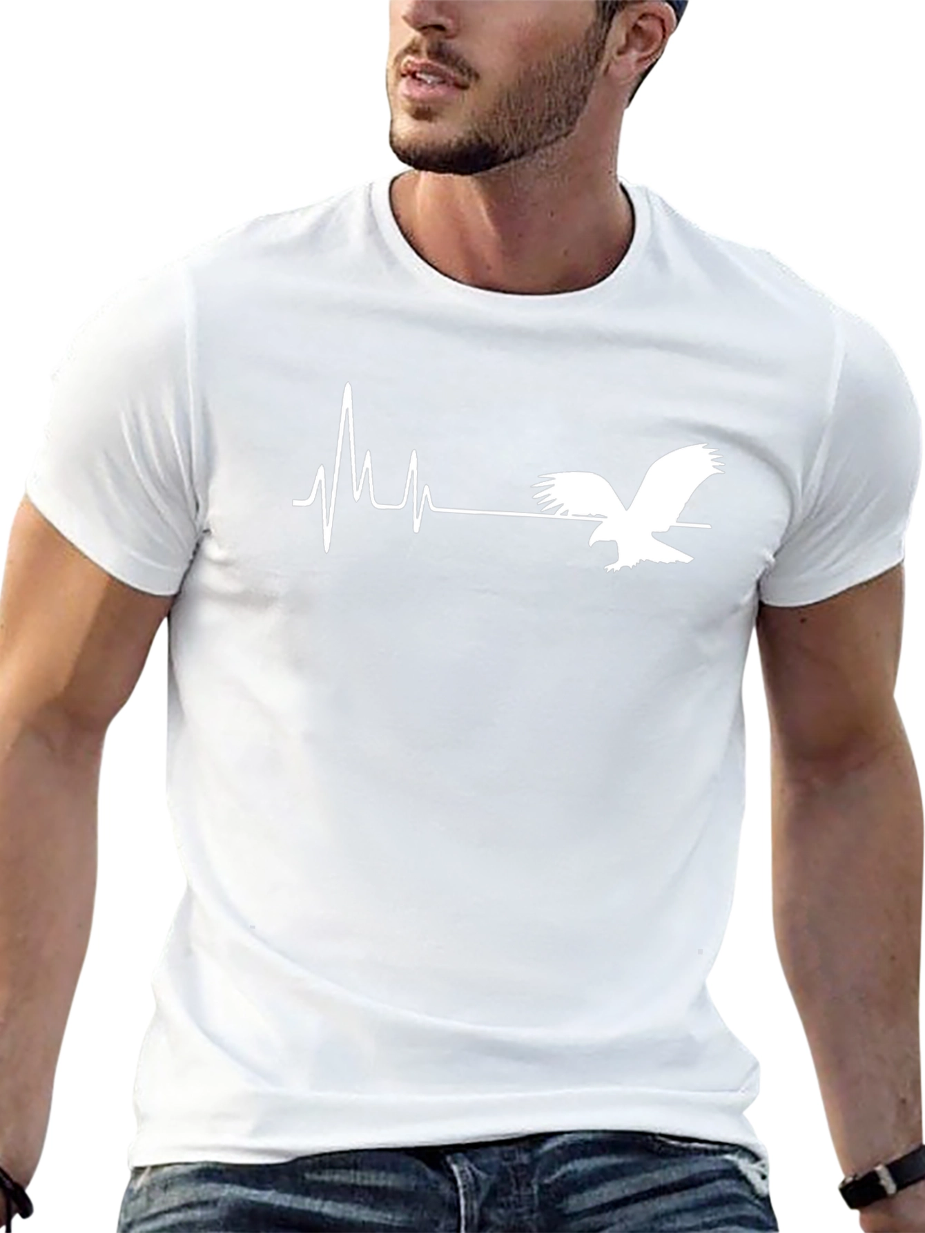 Eagle Heartbeat Graphic T-Shirt - Black Cotton Blend
