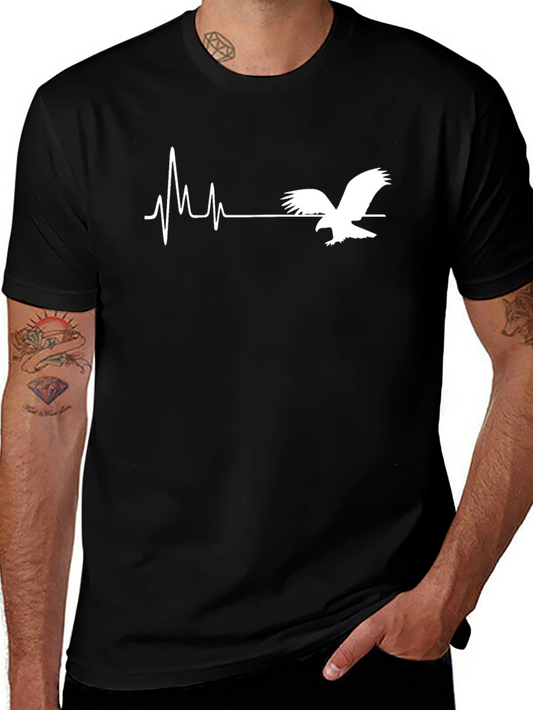 Eagle Heartbeat Graphic T-Shirt - Black Cotton Blend