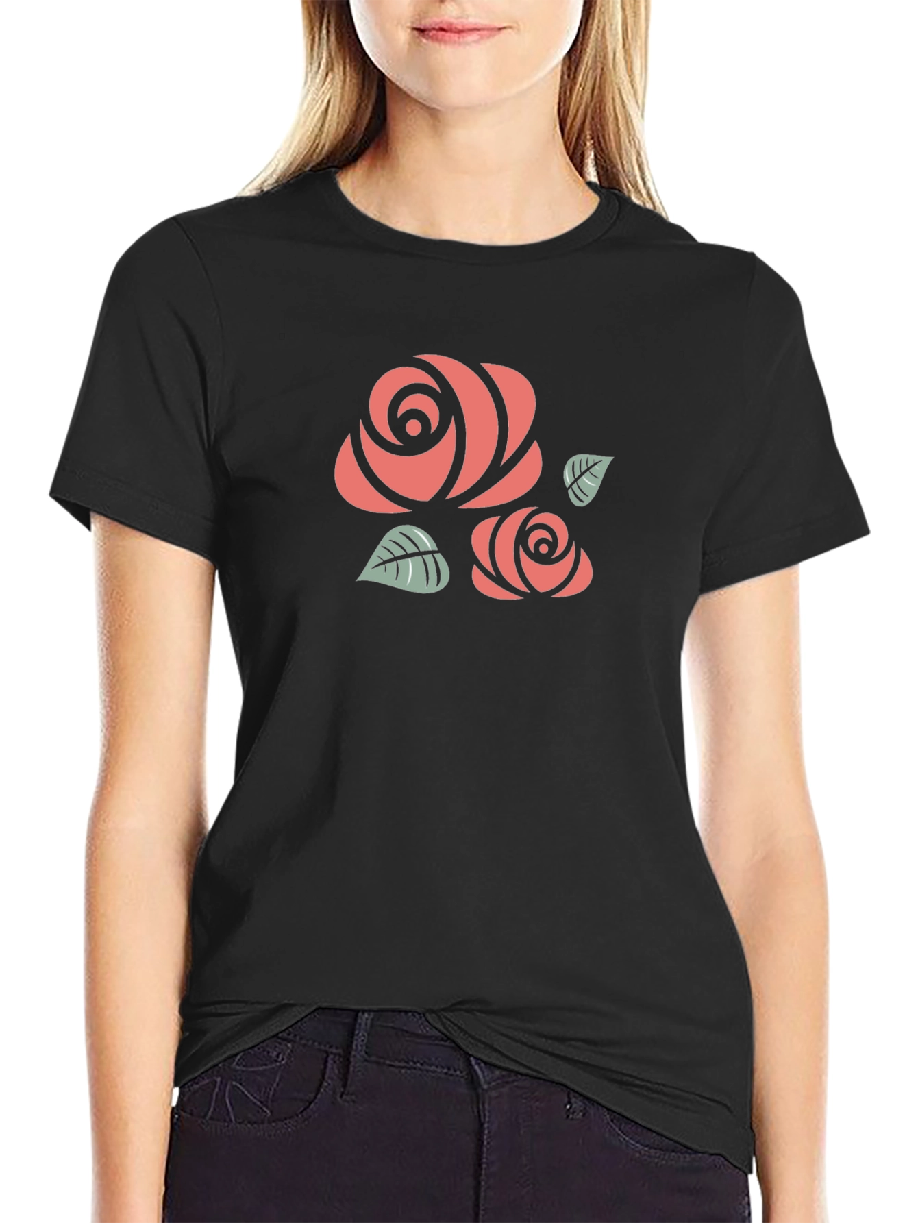 Floral Rose Graphic Tee - Black