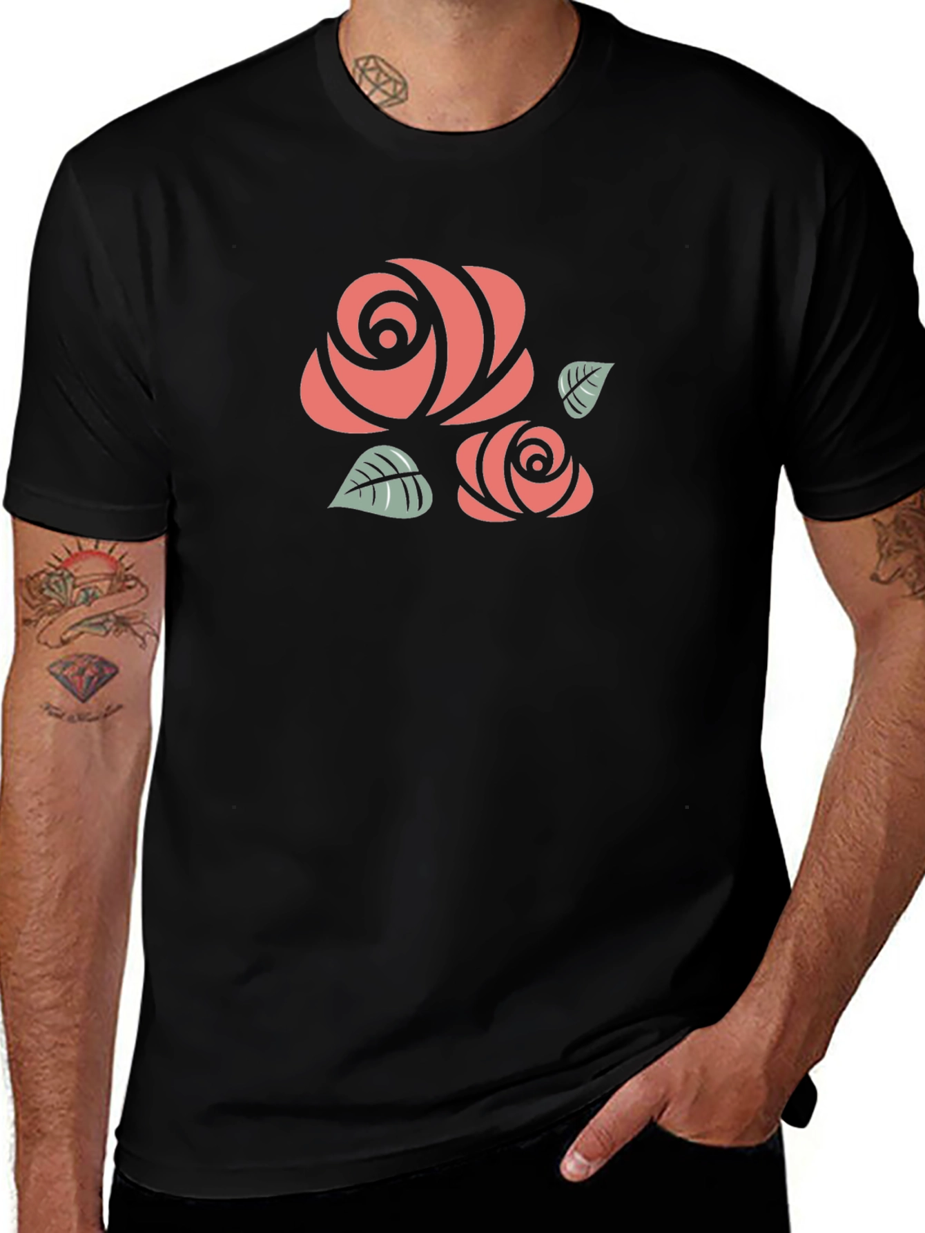 Floral Rose Graphic Tee - Black