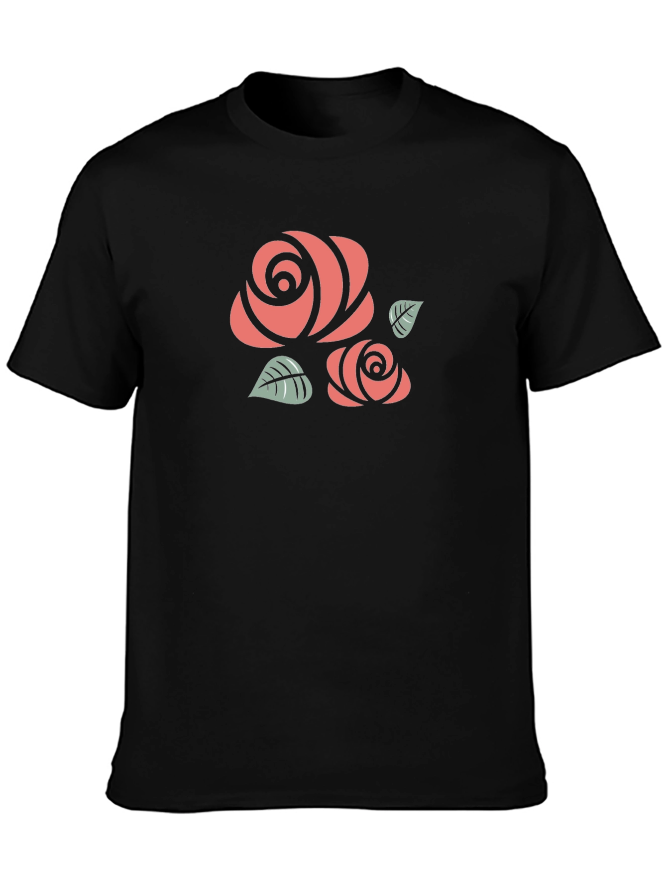 Floral Rose Graphic Tee - Black