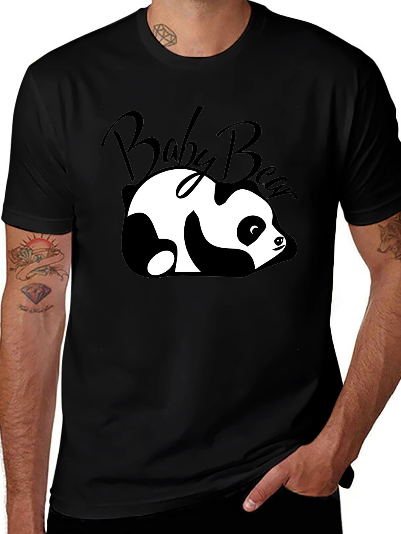 Cute Baby Bear Panda Graphic T-Shirt - Black