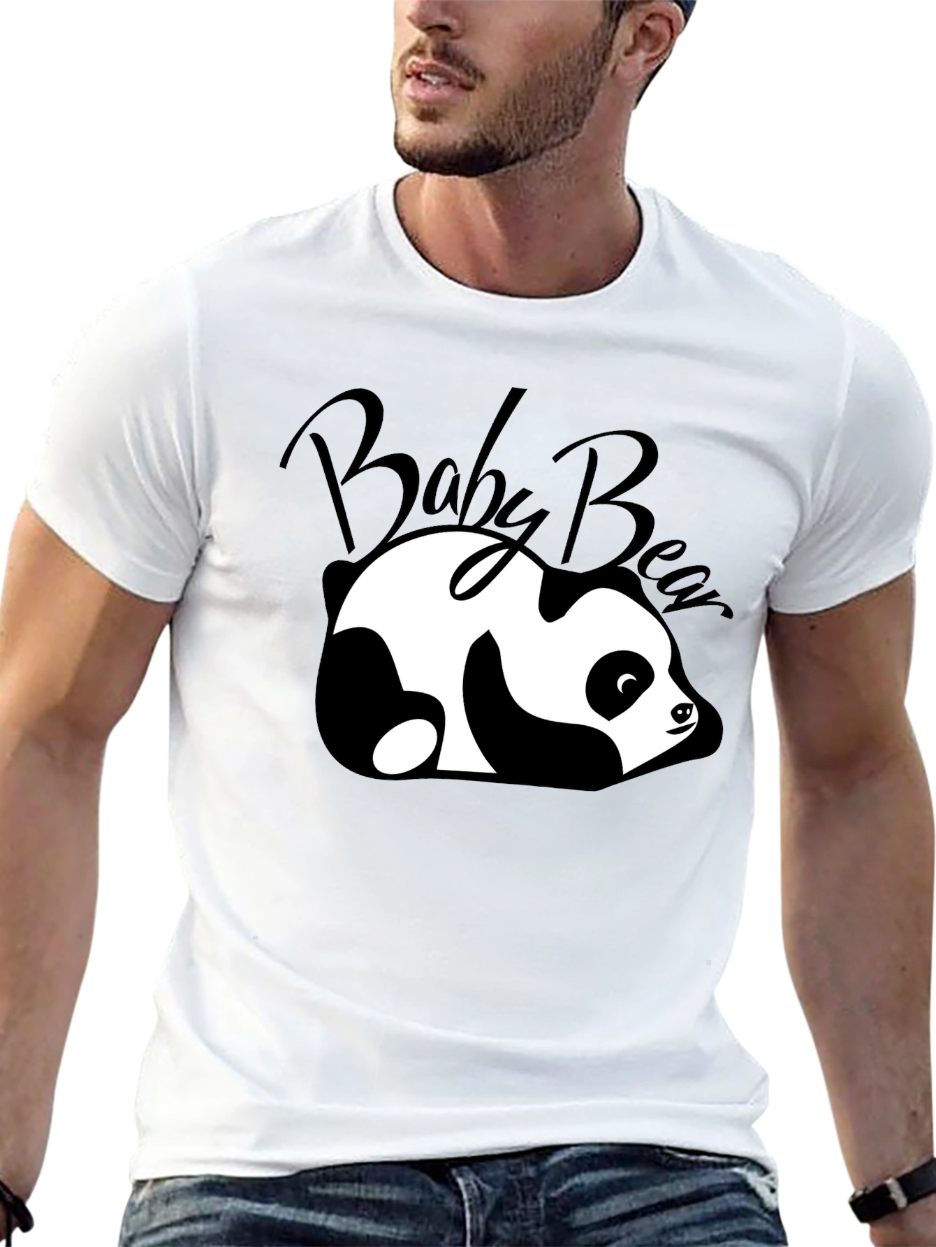 Cute Baby Bear Panda Graphic T-Shirt - Black