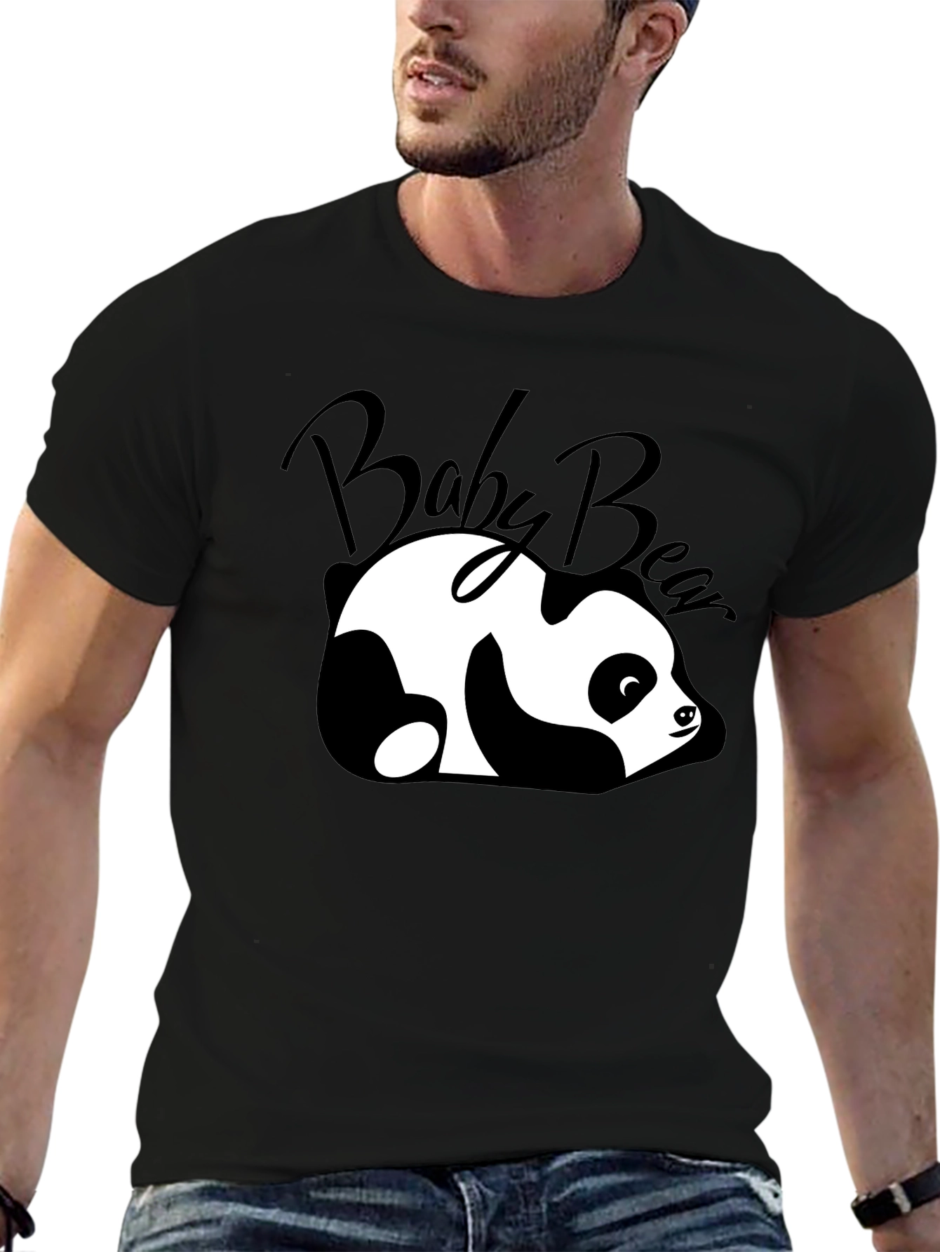 Cute Baby Bear Panda Graphic T-Shirt - Black