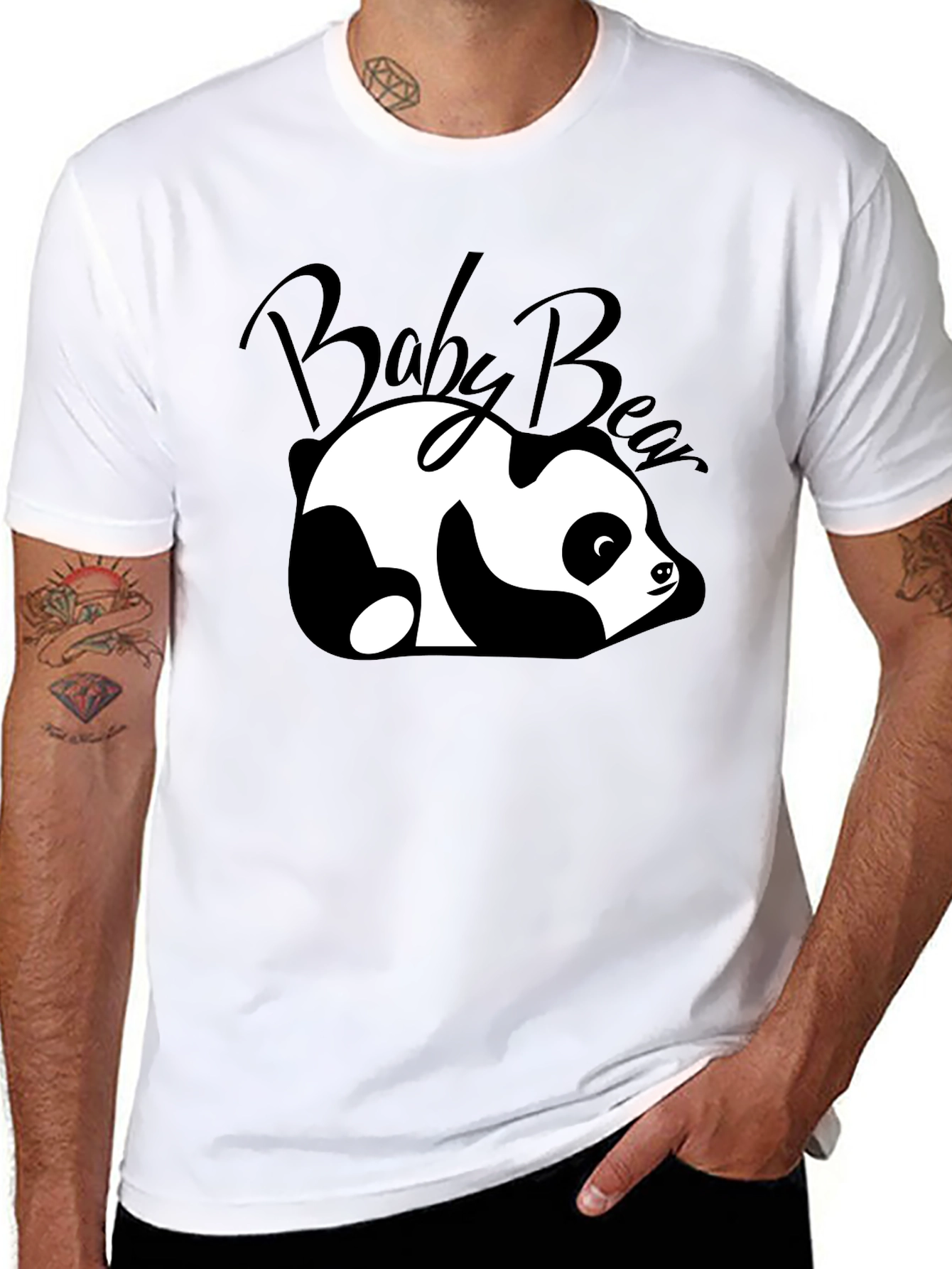 Cute Baby Bear Panda Graphic T-Shirt - Black