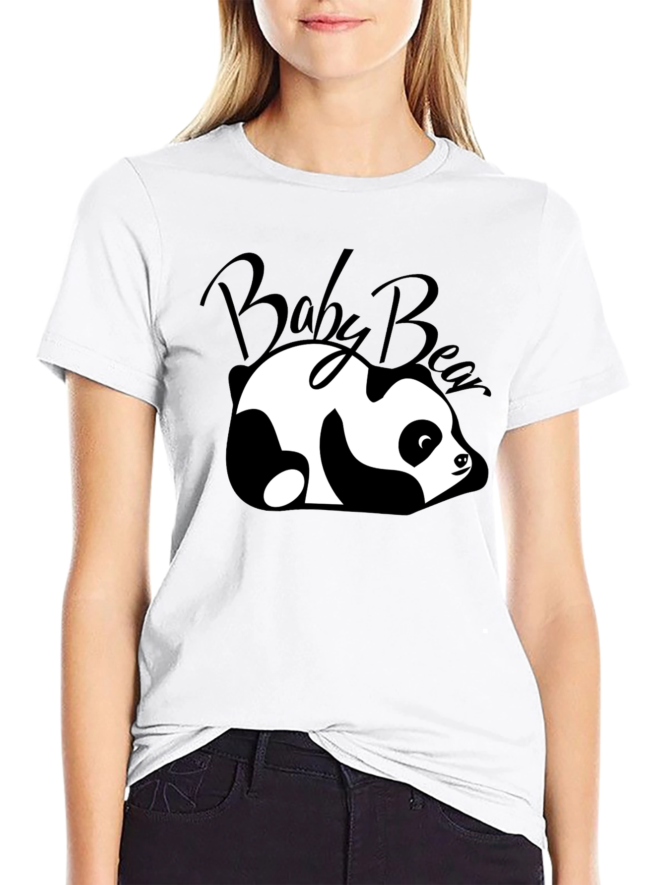 Cute Baby Bear Panda Graphic T-Shirt - Black