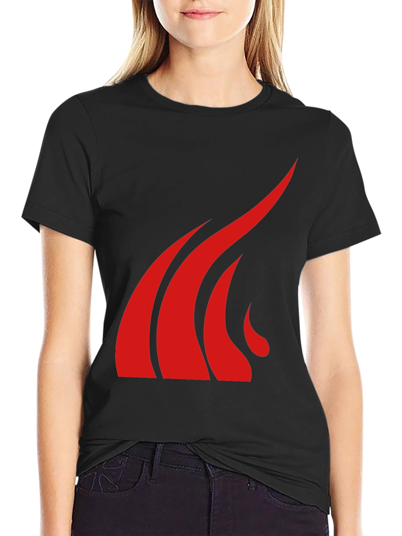 Bold Red Graphic Tee - Black Cotton Blend