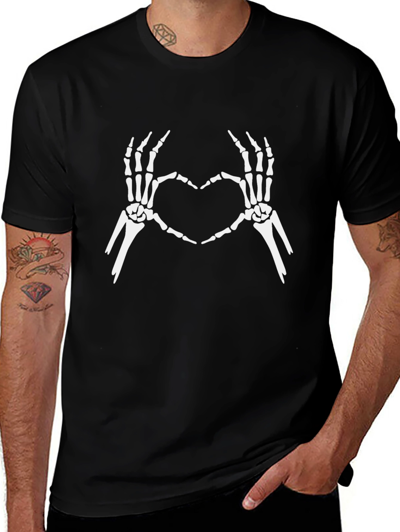 Skeleton Hands Heart Graphic Tee - Black