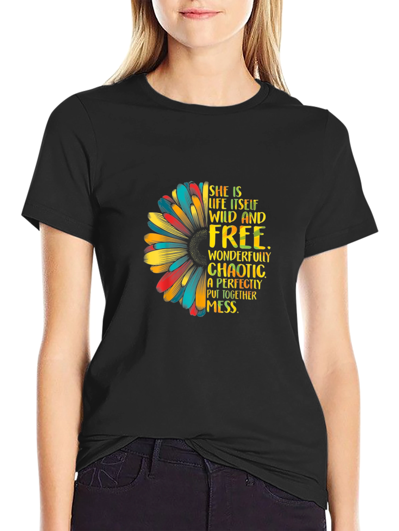 Wild & Free Sunflower Graphic Tee - Black