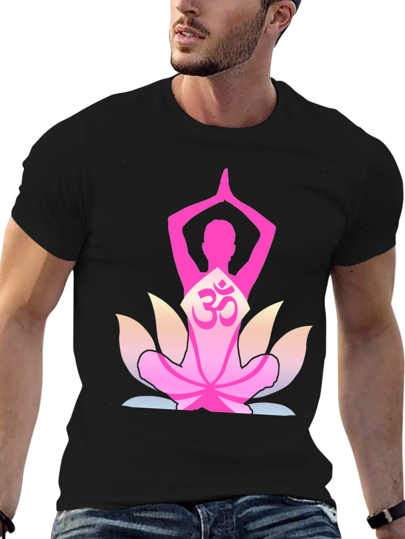 Yoga Om Lotus Flower T-Shirt - Black