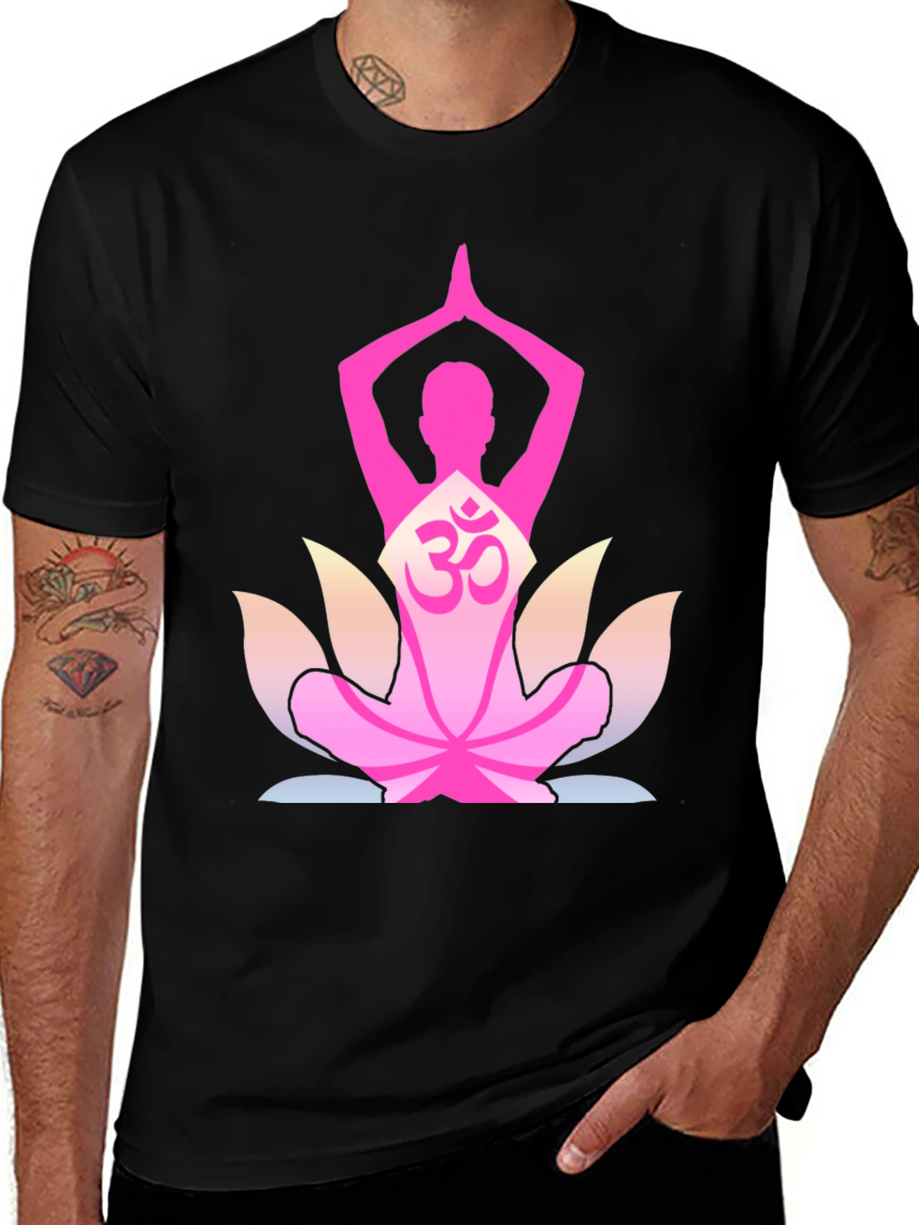 Yoga Om Lotus Flower T-Shirt - Black