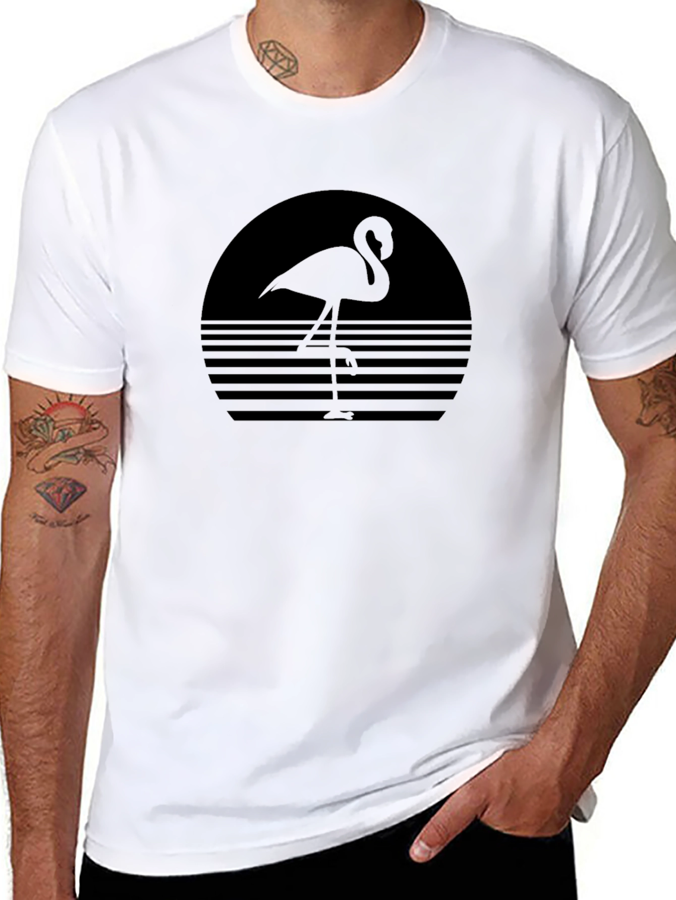 Retro Flamingo Graphic Tee - Black