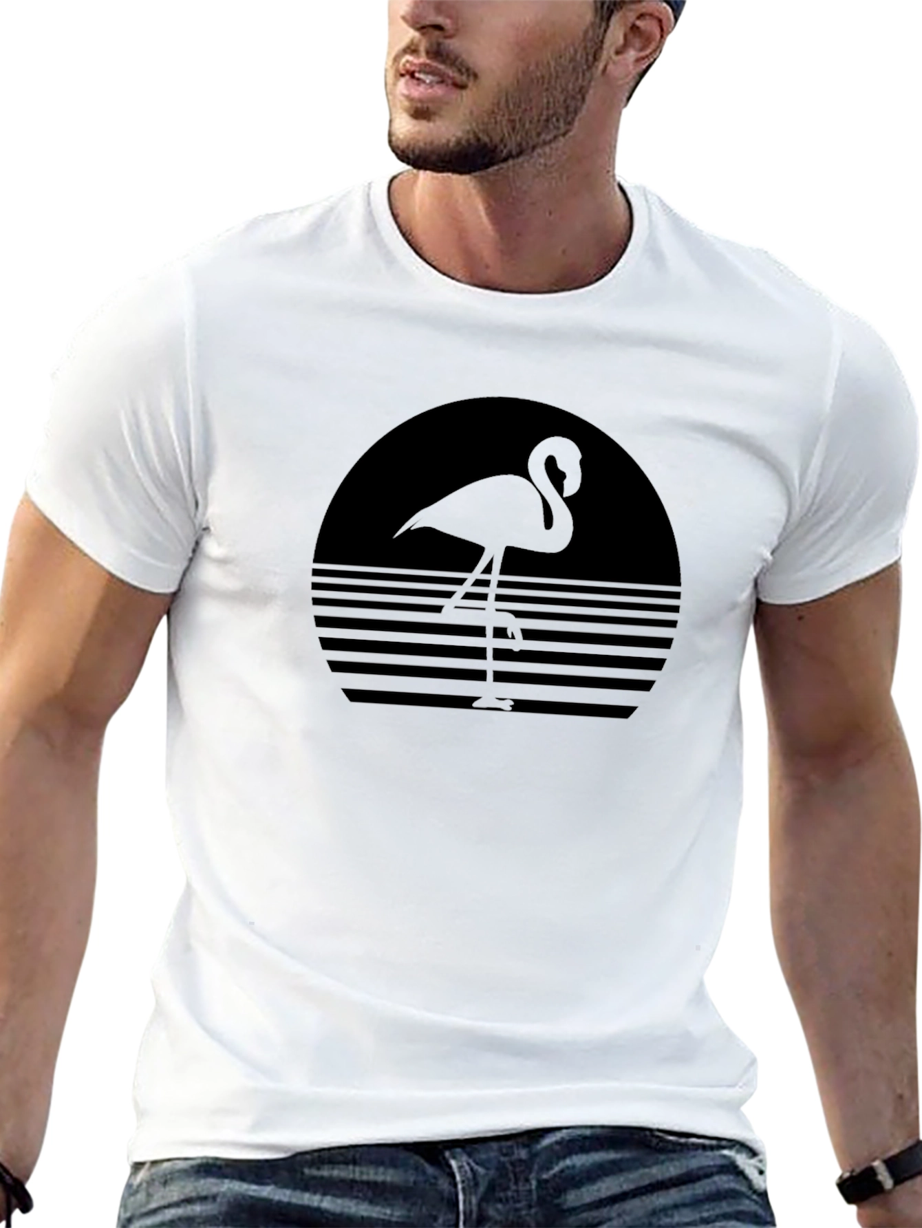 Retro Flamingo Graphic Tee - Black